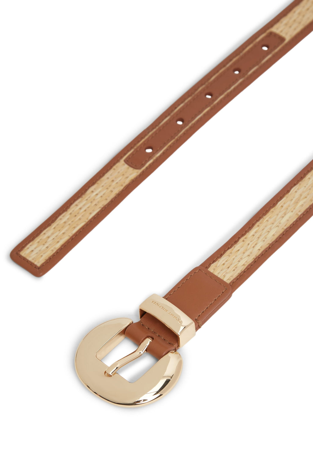 RAFFIA OVAL BUCKLE LEATHER BELT - Belt - beige