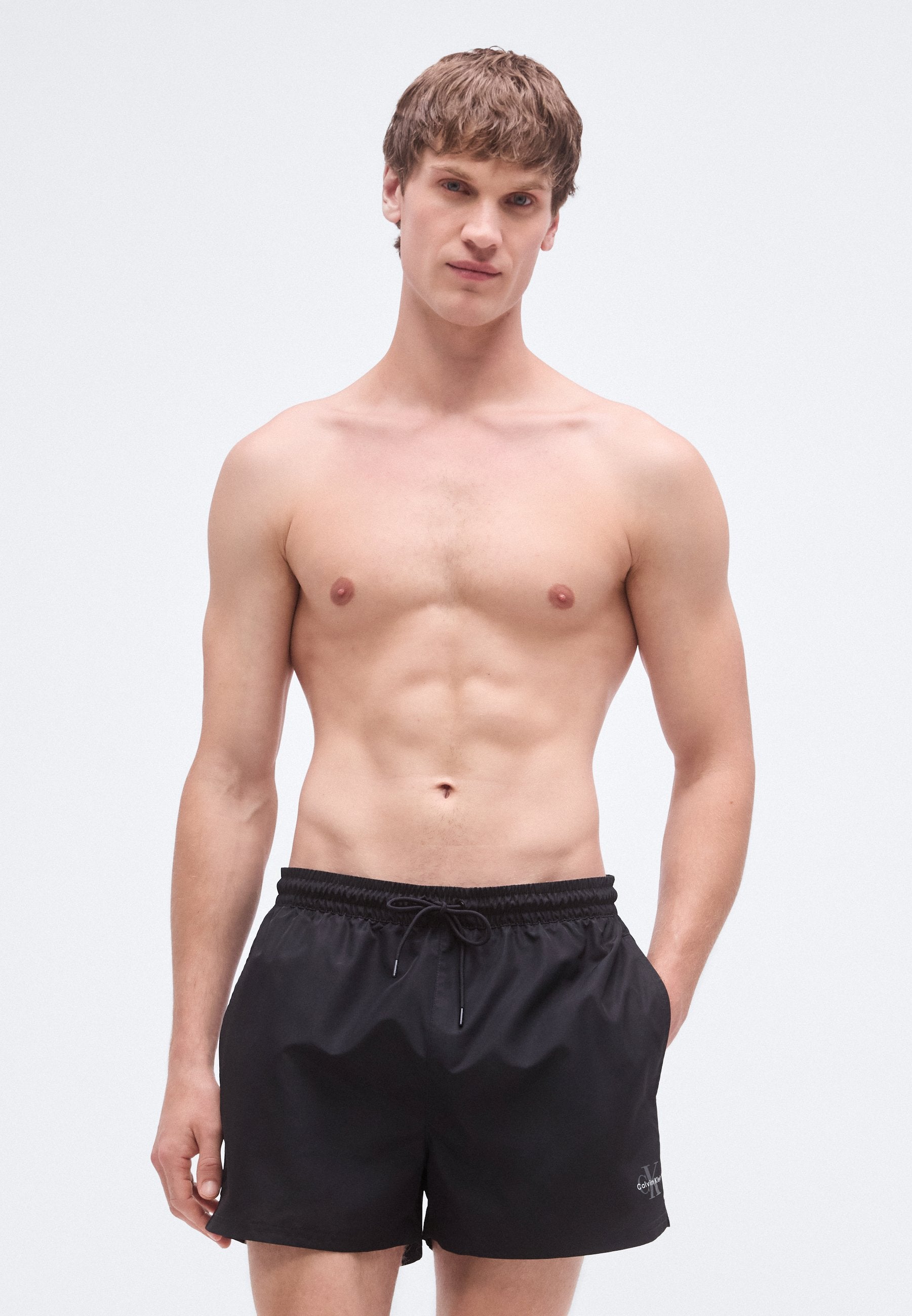 DRAWSTRING WAISTBAND GRAPHIC MONOGRAM - Swimming shorts - black