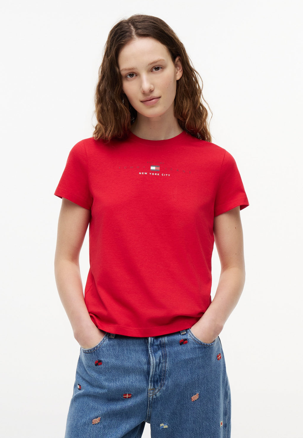 LINEAR TEE - Print T-shirt - amaryllis red