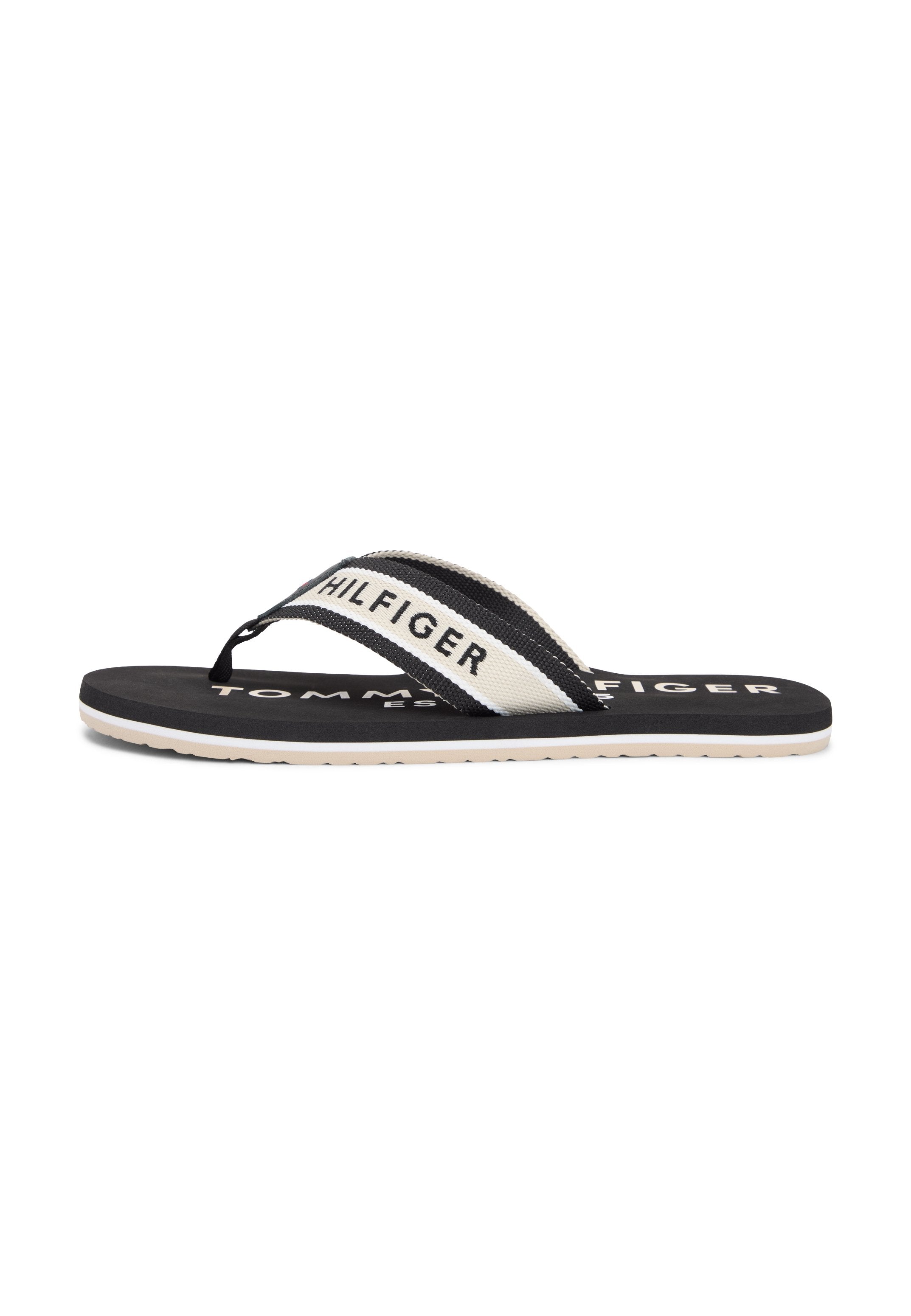 WEBBING STRAP LOGO FLIP-FLOPS - T-bar sandals - black