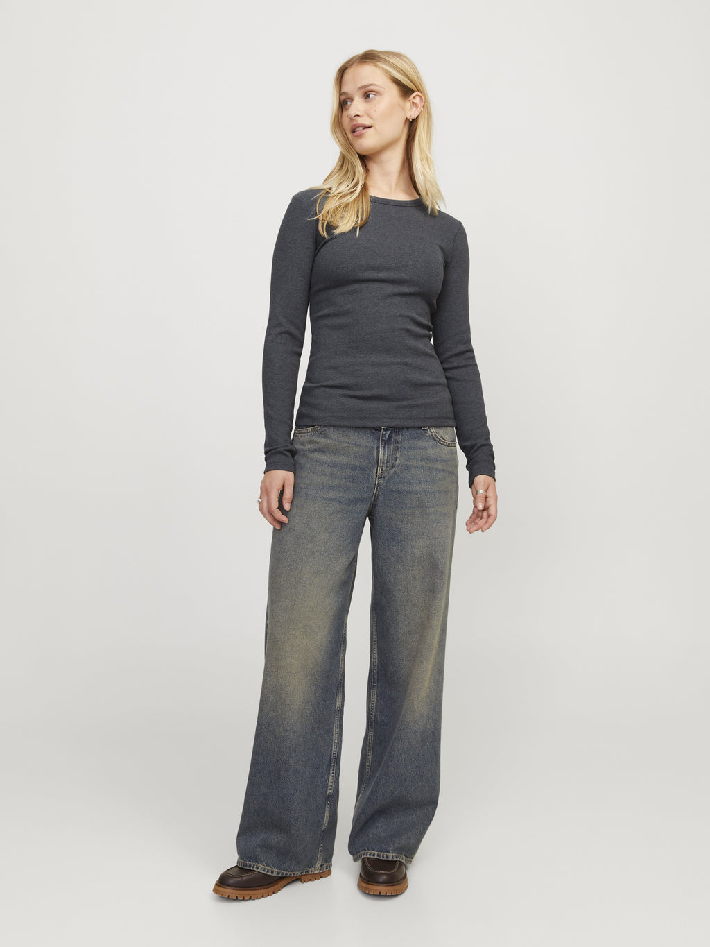 JXFREYA STR LS RIB TEE - Long sleeved top - dark grey