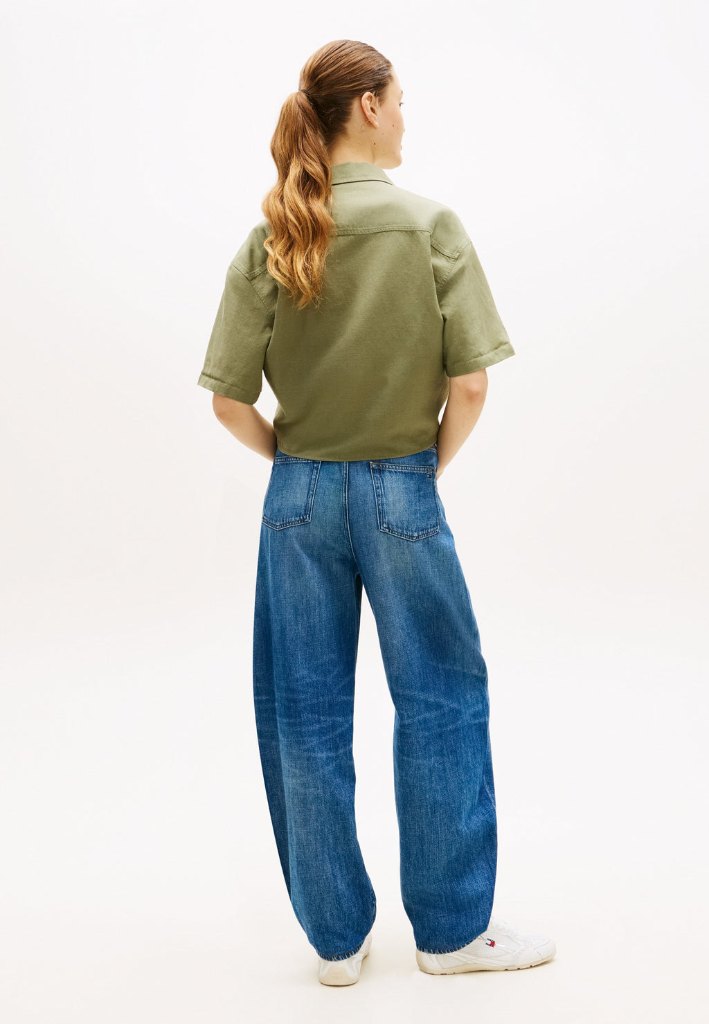 RELAXED FIT LINEN BLEND TIE FRONT SHIRT - Button-down blouse - bay leaf