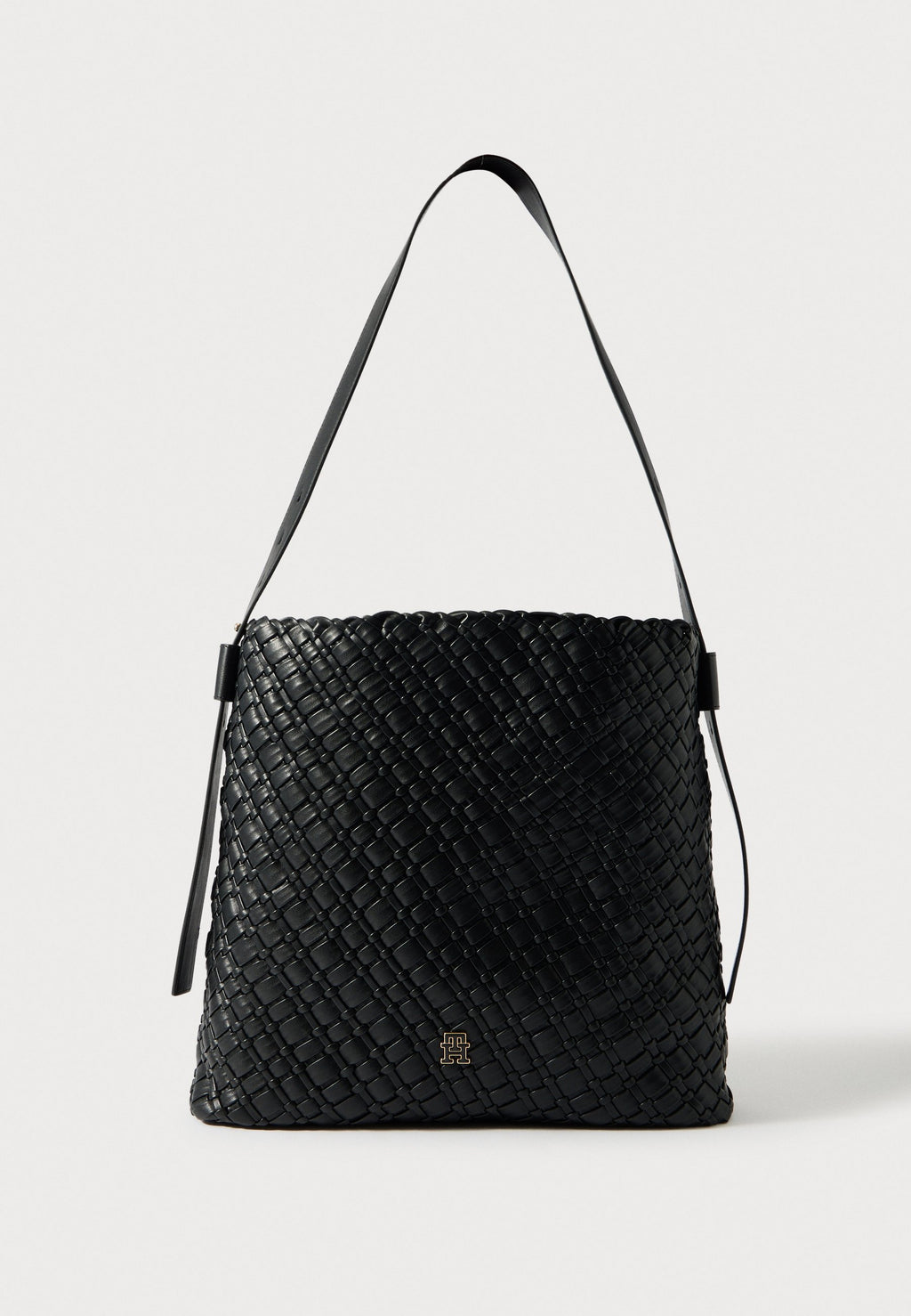 TH MONOGRAM BRAIDED HOBO BAG - Handbag - black