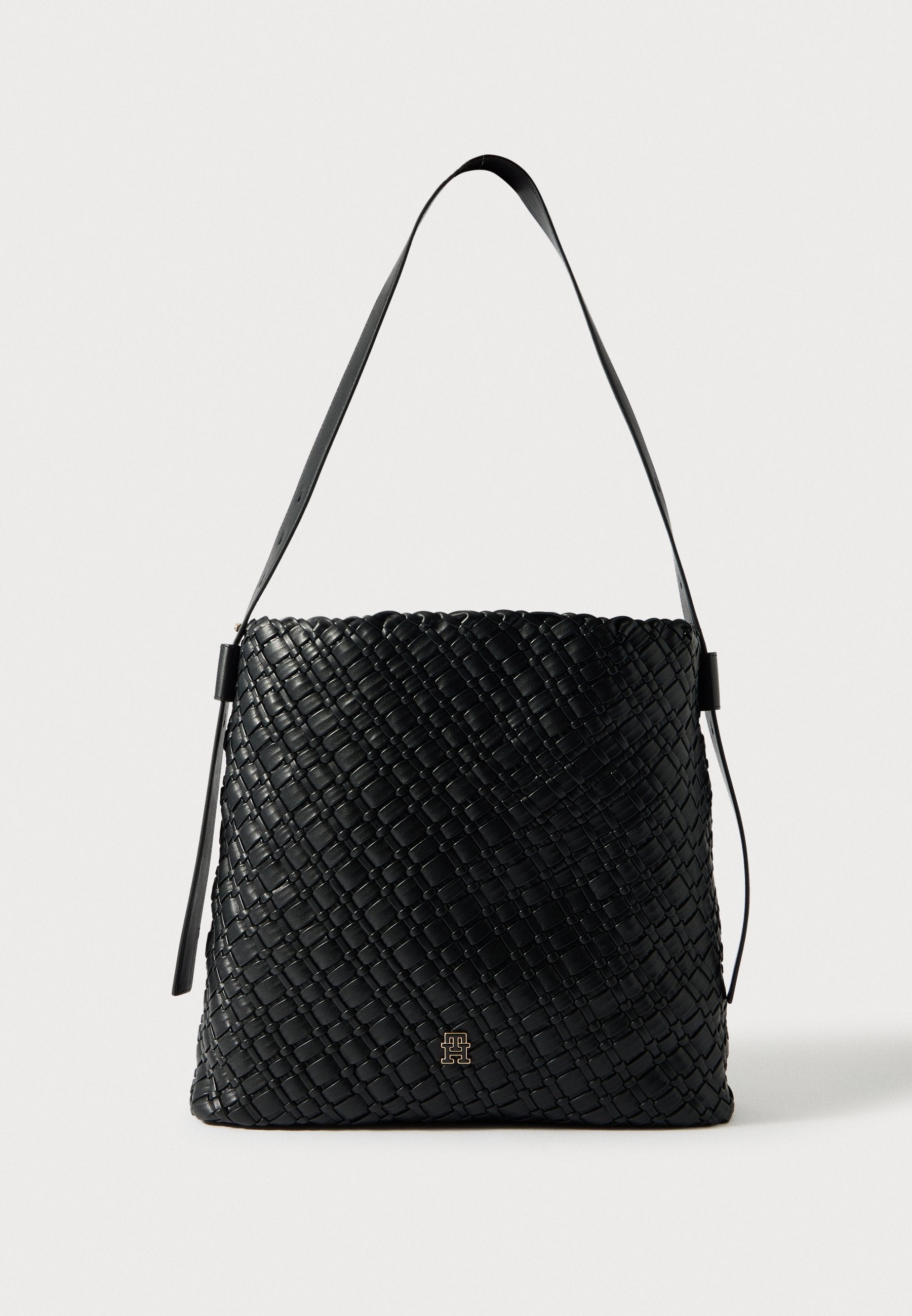 TH MONOGRAM BRAIDED HOBO BAG - Handbag - black