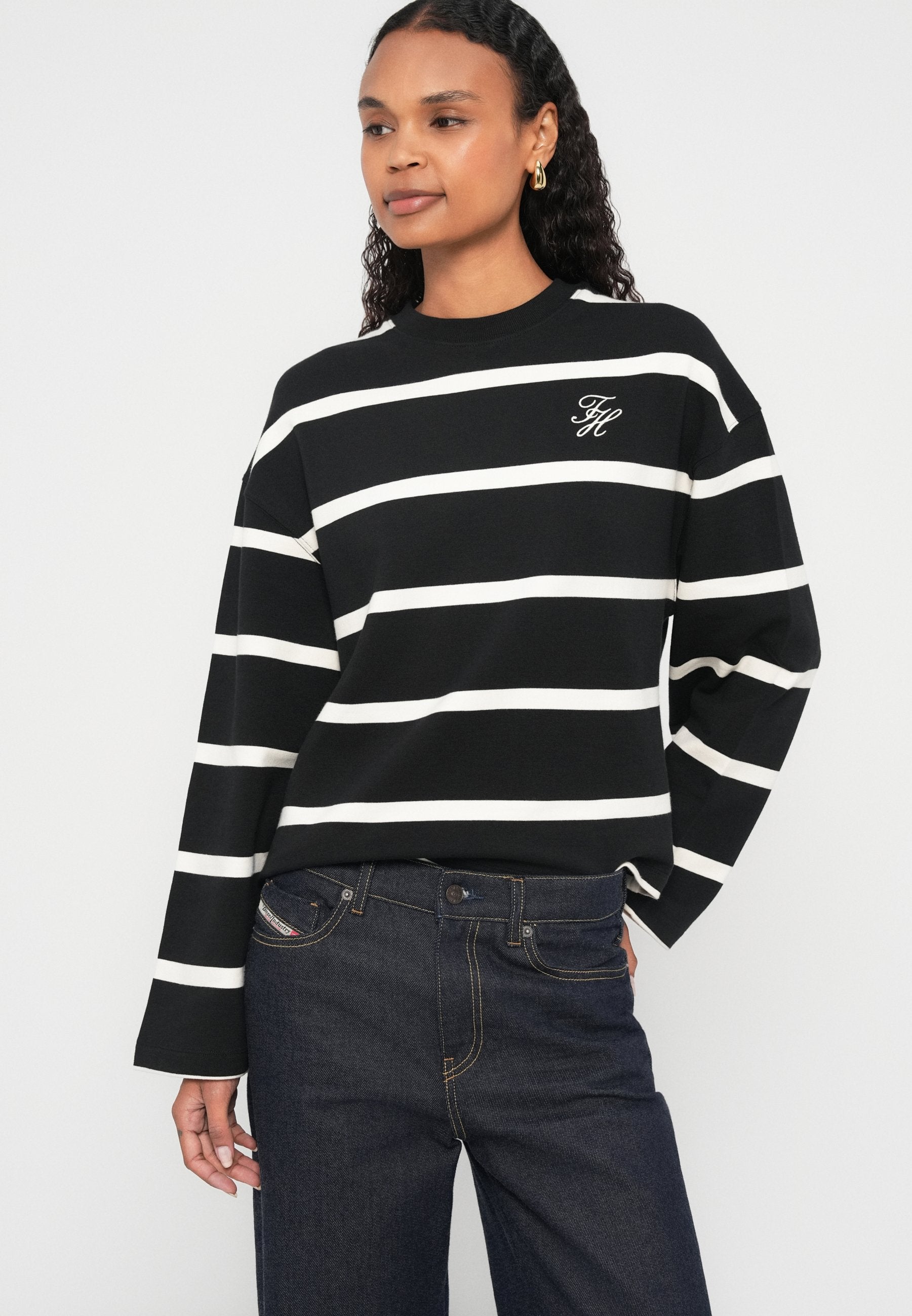 LOGO EMBROIDERY TERRY CREW NECK SWEATSHIRT - Sweatshirt - black/calico