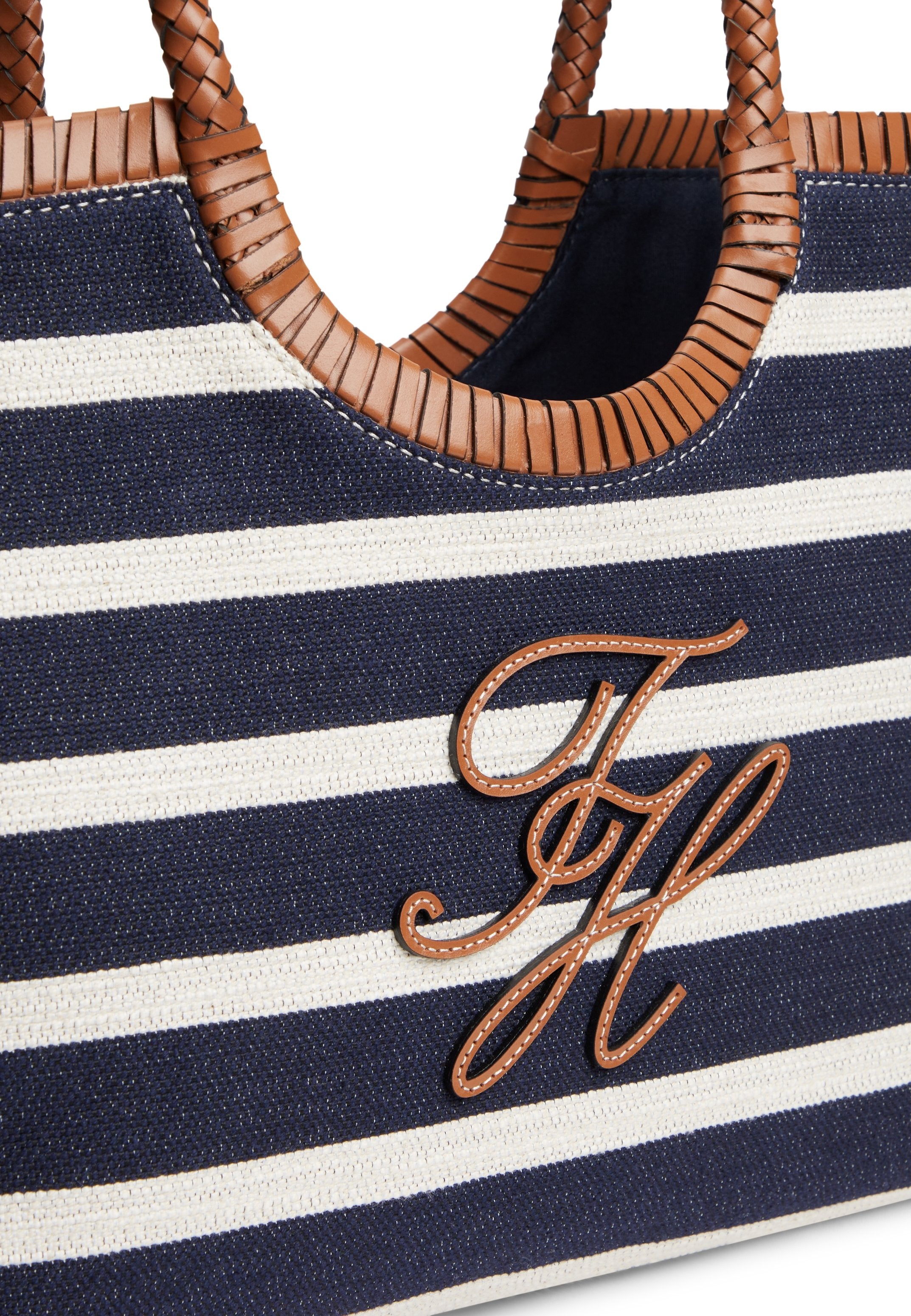 STRIPE TEXTURED LOGO TOTE BAG - Tote bag - stripe blue/cognac