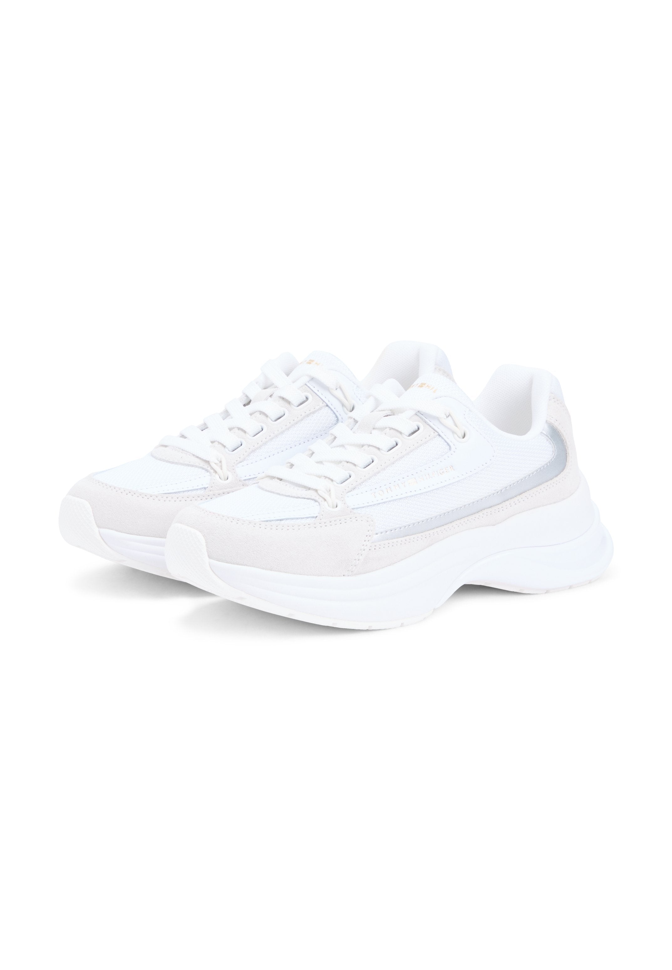 SUEDE CHUNKY LACE-UP TRAINERS - Trainers - white