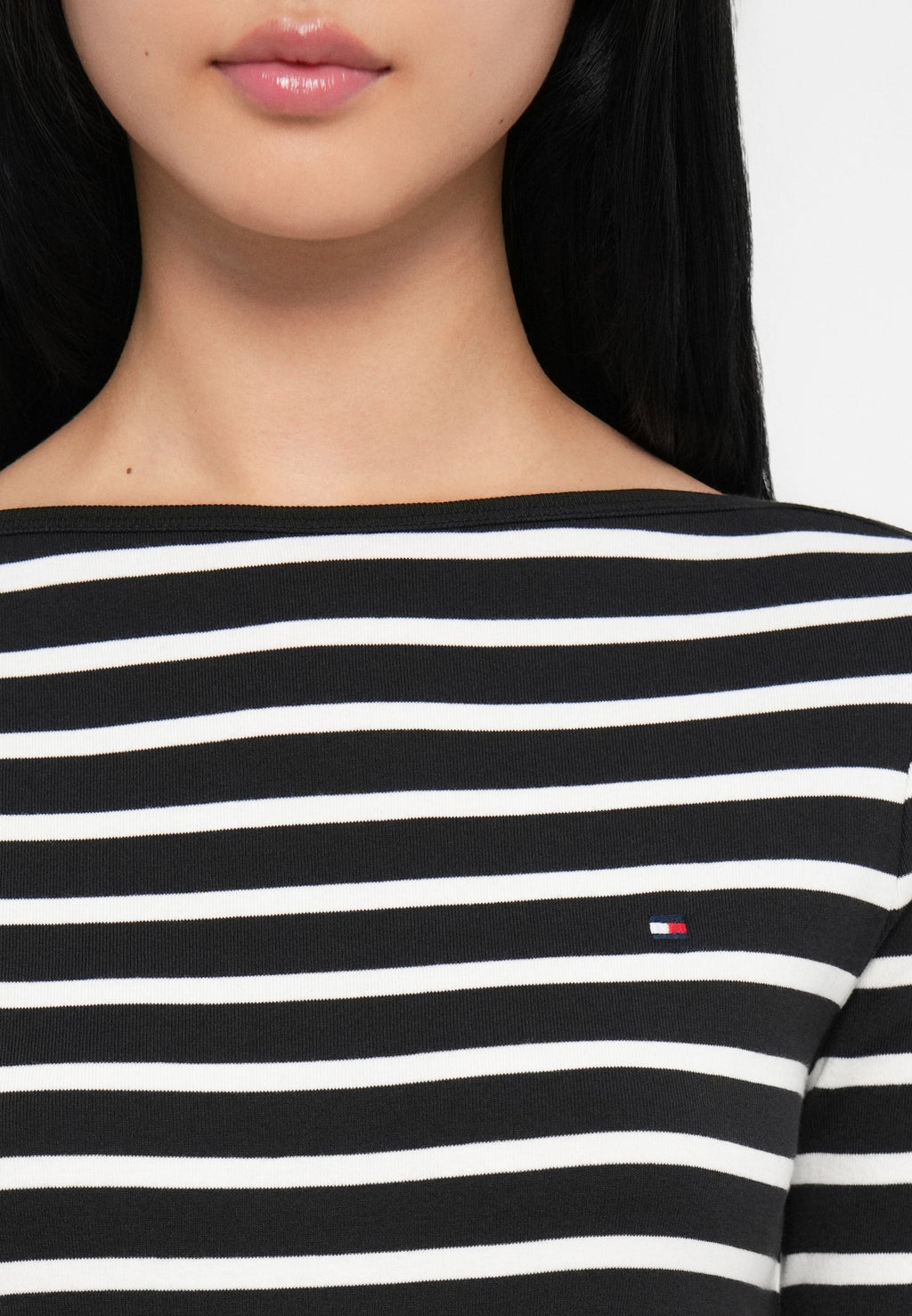 BOAT NECK THREE-QUARTER SLEEVE T-SHIRT - Long sleeved top - black/ecru