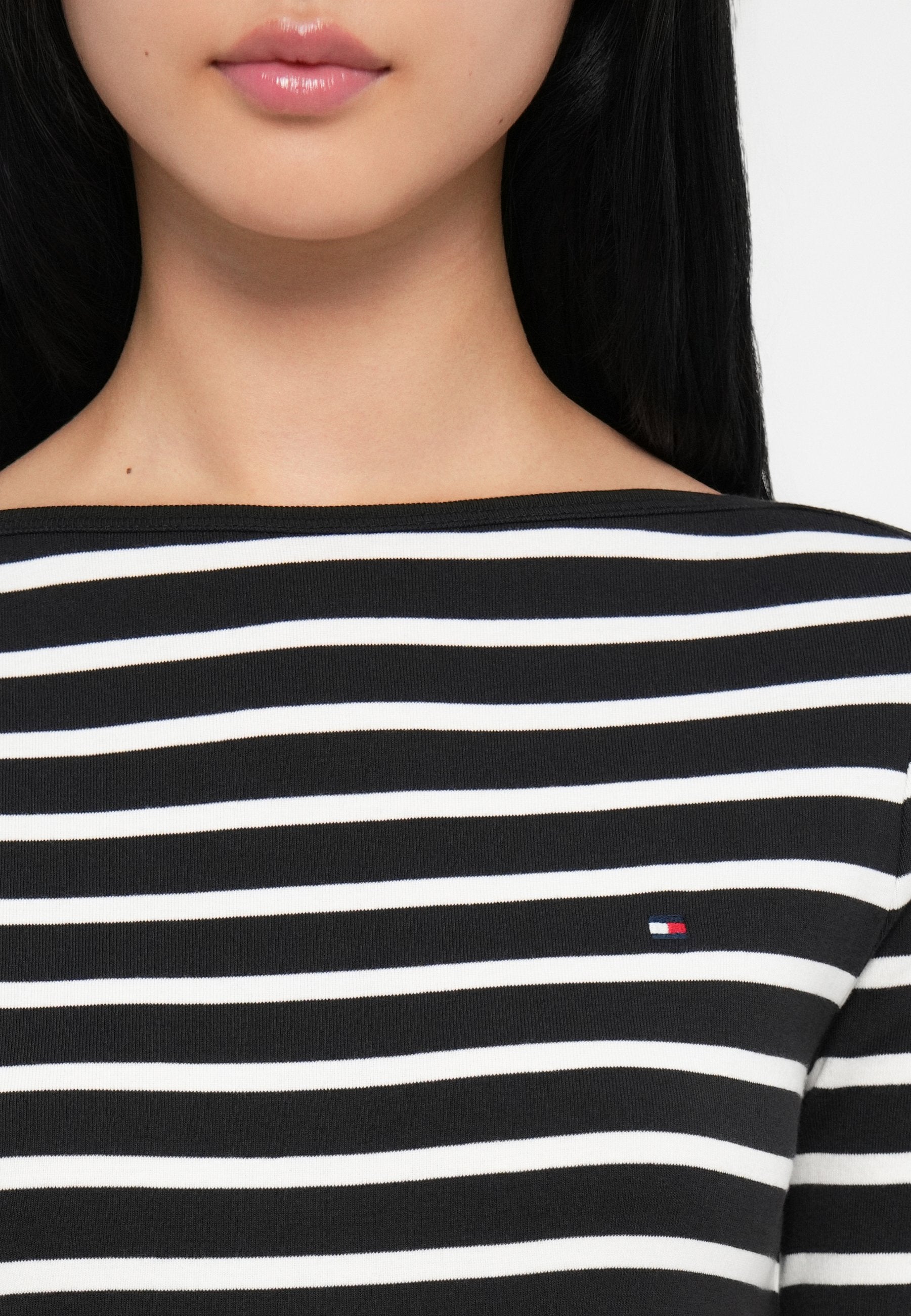 BOAT NECK THREE-QUARTER SLEEVE T-SHIRT - Long sleeved top - black/ecru