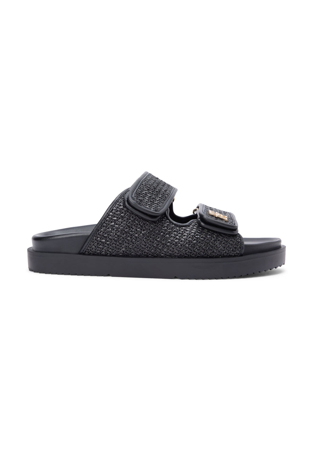 RAFFIA TH MONOGRAM DOUBLE STRAP SANDALS - Sandals - black