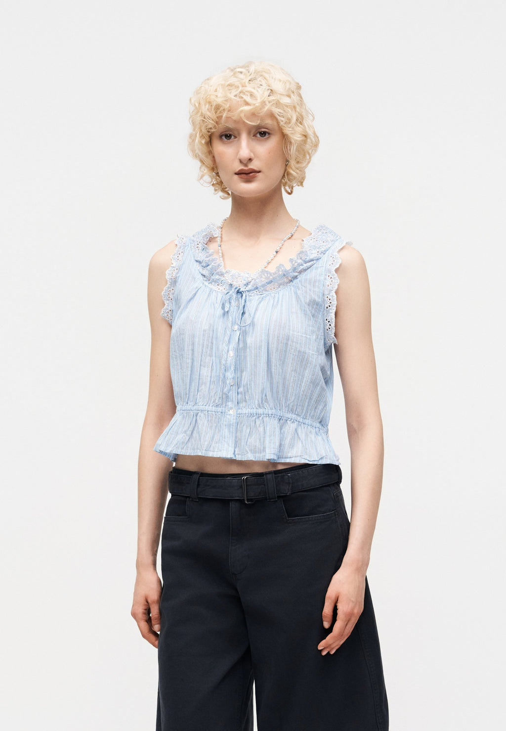CINCHED TIE FRONT  - Blouse - blue/white