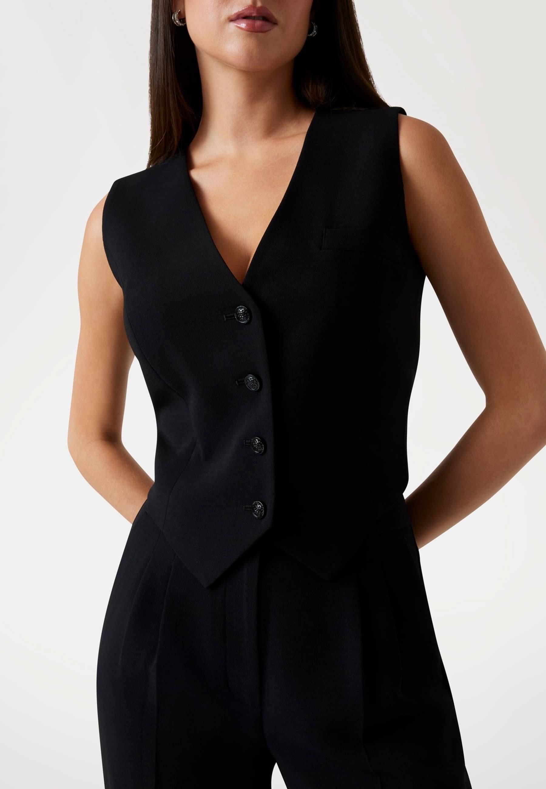 FIGURBETONTE CREPON - Waistcoat - schwarz
