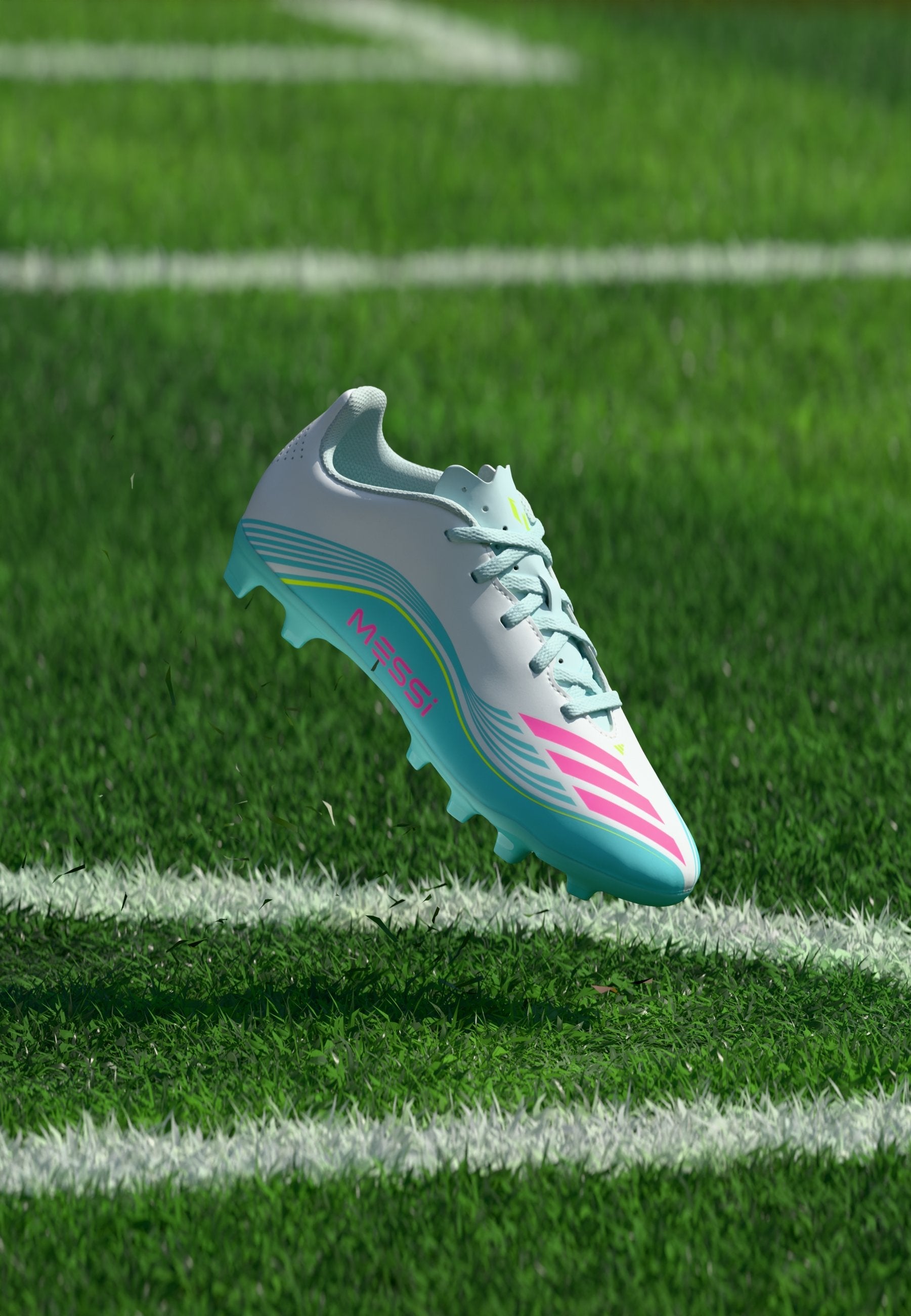 F50 MESSI CLUB FIRM GROUND MULTI GROUND KIDS UNISEX - Football boots artificial grass - footwear white/lucid pink/flash aqua