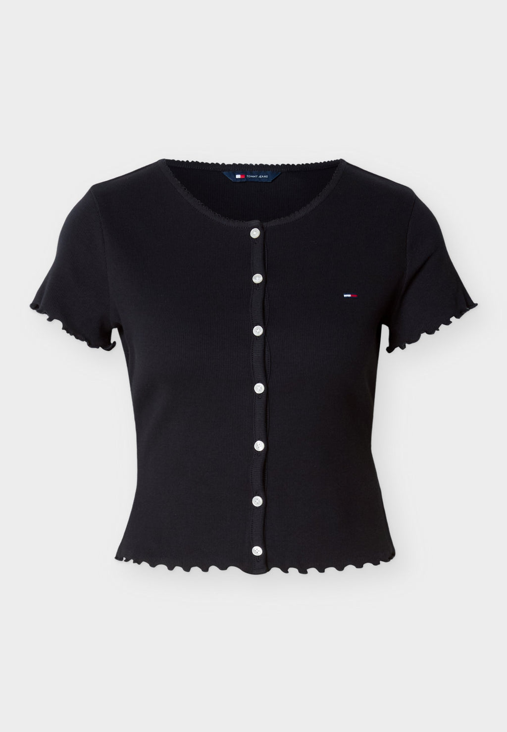 RUFFLE TRIM RIBBED SLIM TOP - Print T-shirt - black