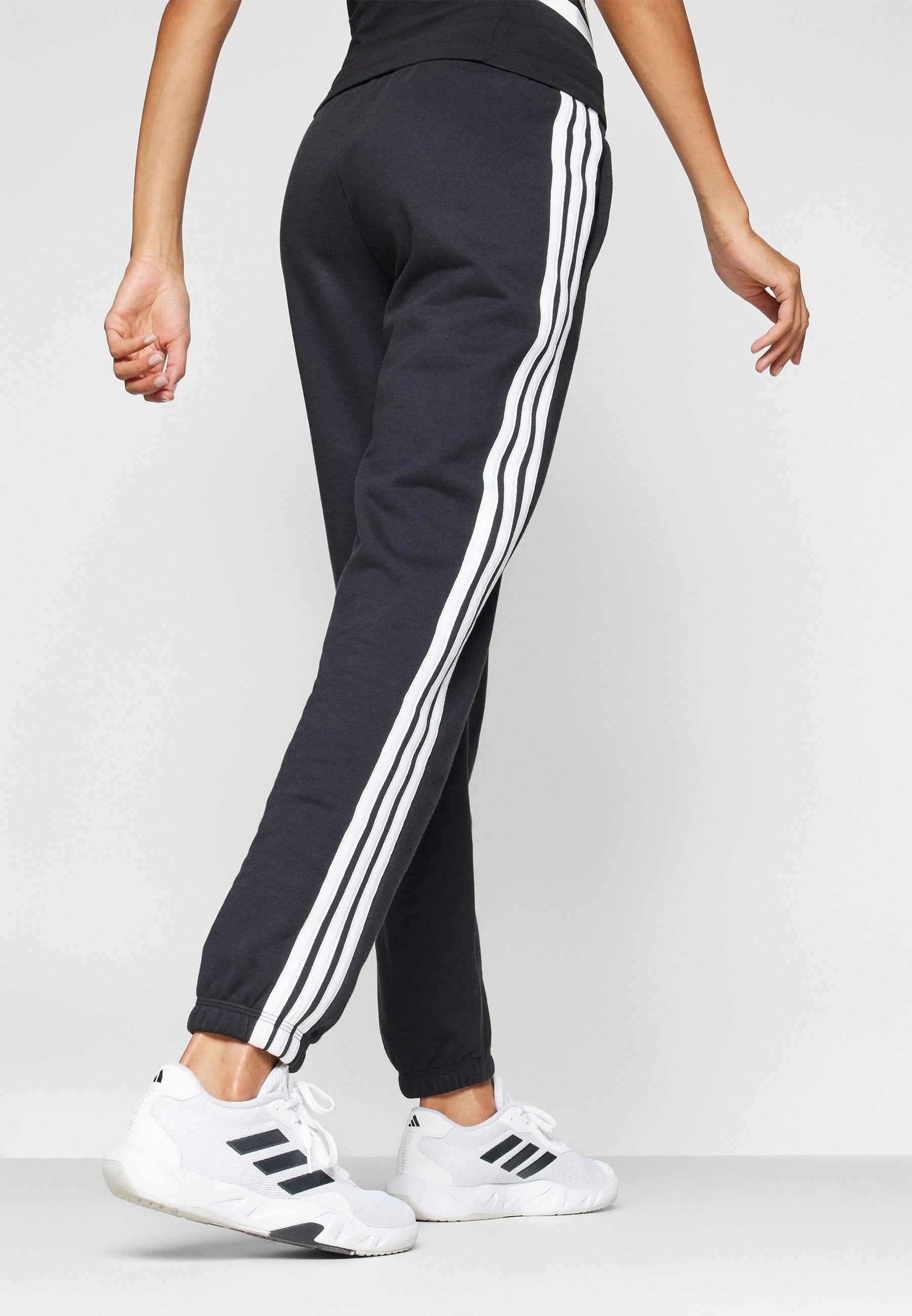 ESSENTIALS 3 STRIPES FRENCH TERRY CUFFED - Tracksuit bottoms - black/white