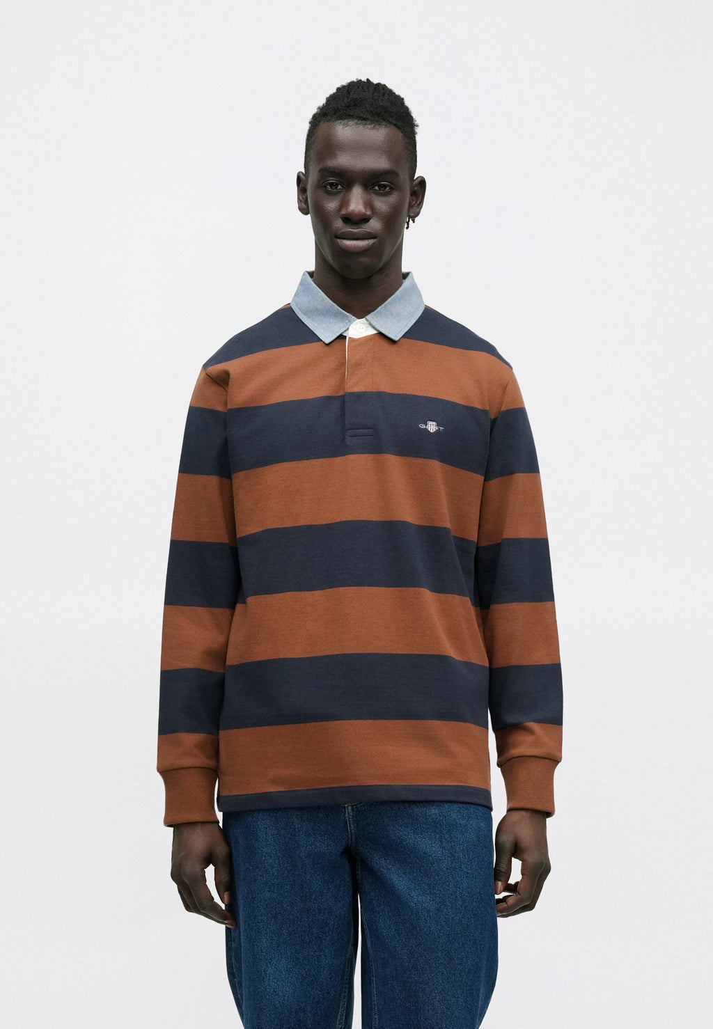 CHAMBRAY STRIPE HEAVY RUGGER - Polo shirt - mahogany brown