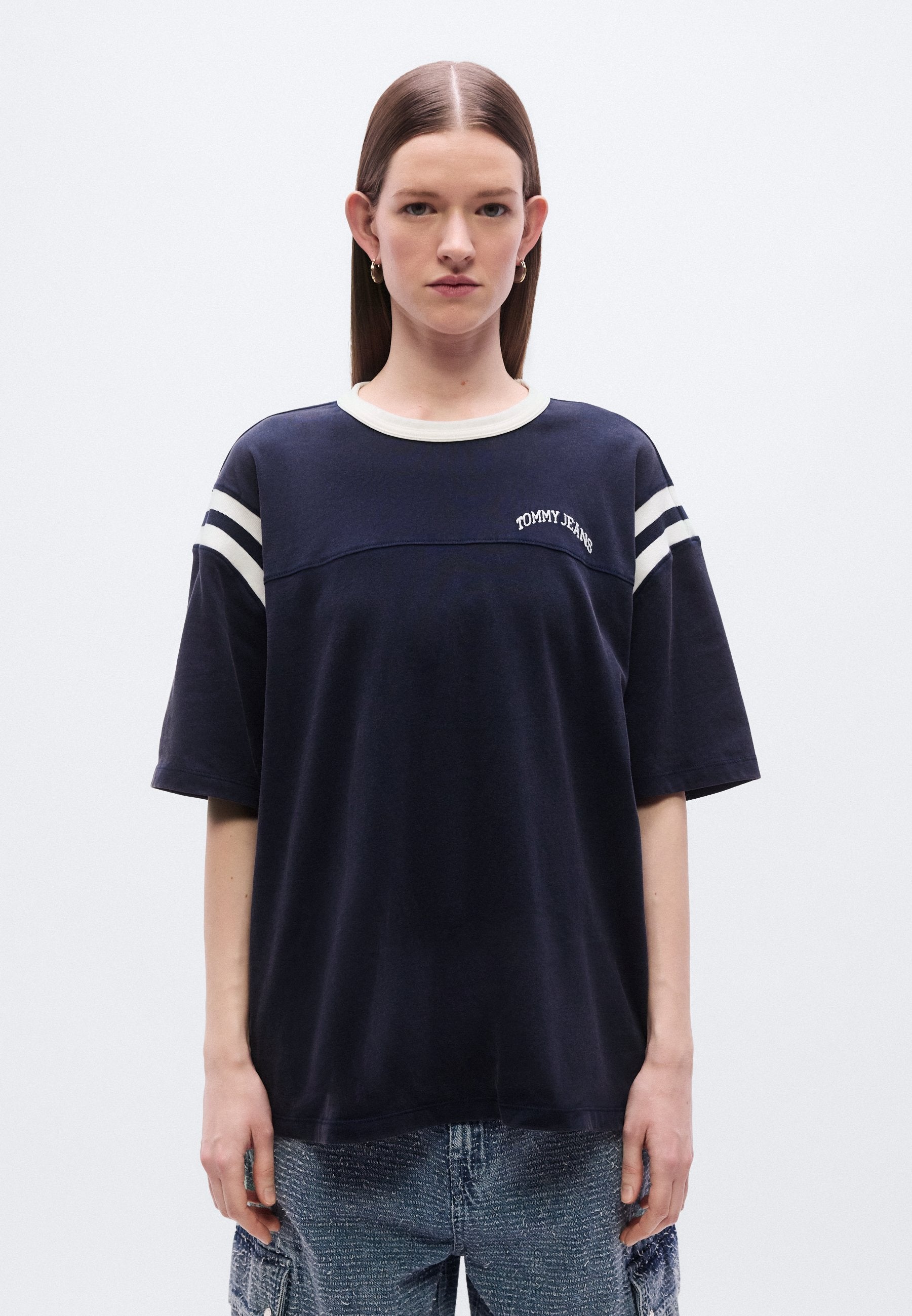 TEE-SHIRT RAS-DU-COU OVERSIZE À LOGO - Tee-shirt imprimé - bleu marine nuit