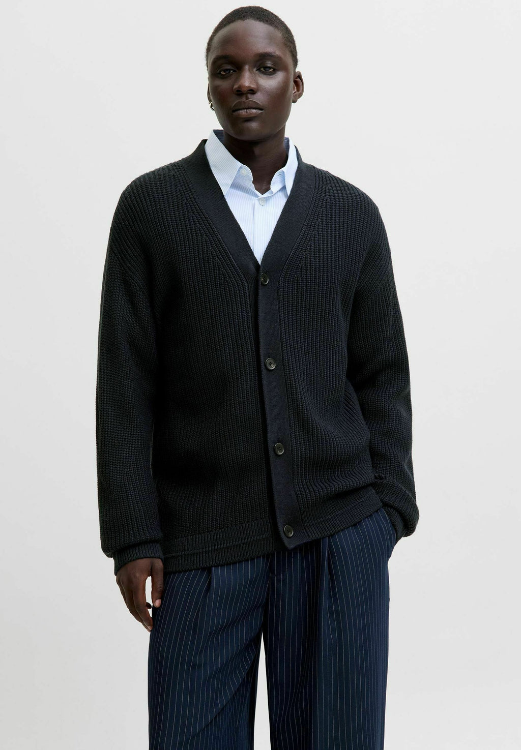 Knitted Plain Knitted - Cardigan - sky captain
