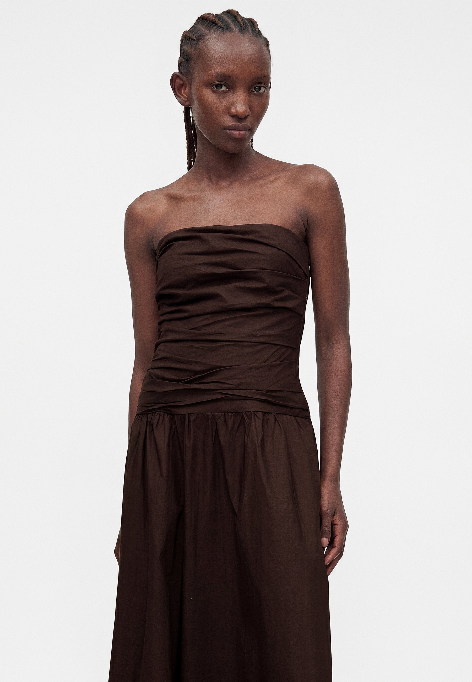 STRAPLESS DRAPED BODICE MAXI DRESS - Maxi dress - terra brown