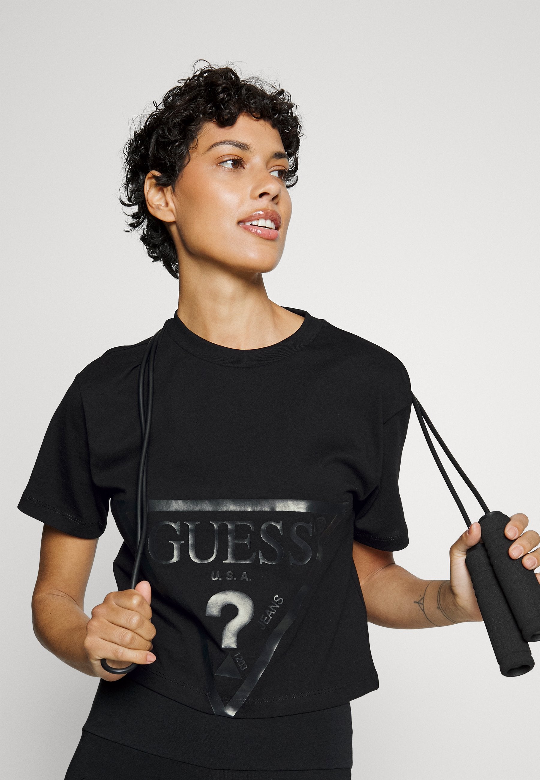 ADELE CROP  - Print T-shirt - jet black