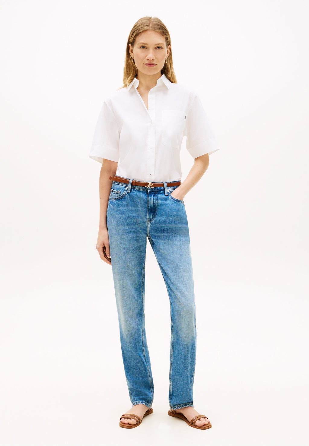 CLASSIC POPLIN SHORT SLEEVE SHIRT - Button-down blouse - th optic white