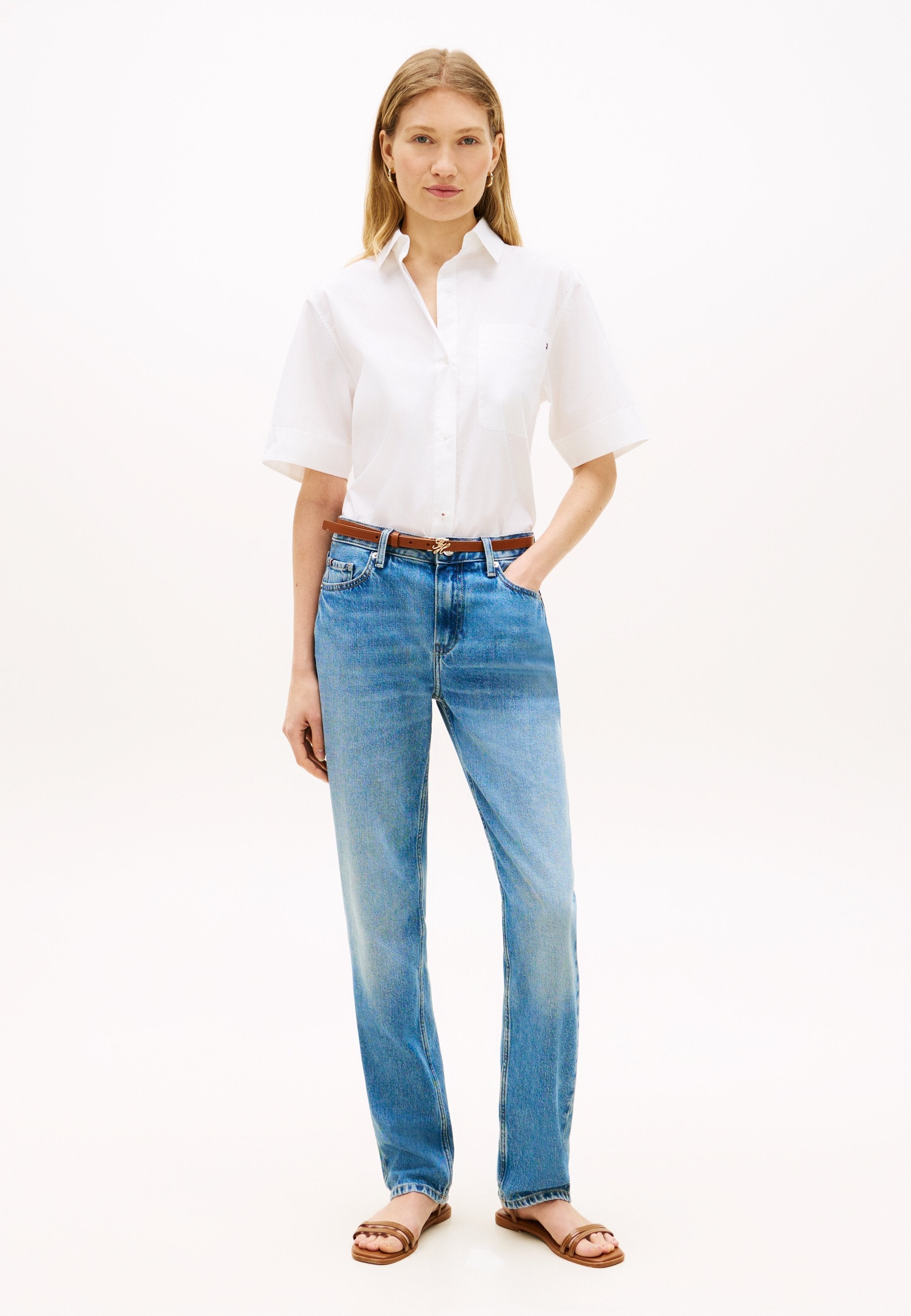 CLASSIC POPLIN SHORT SLEEVE SHIRT - Button-down blouse - th optic white