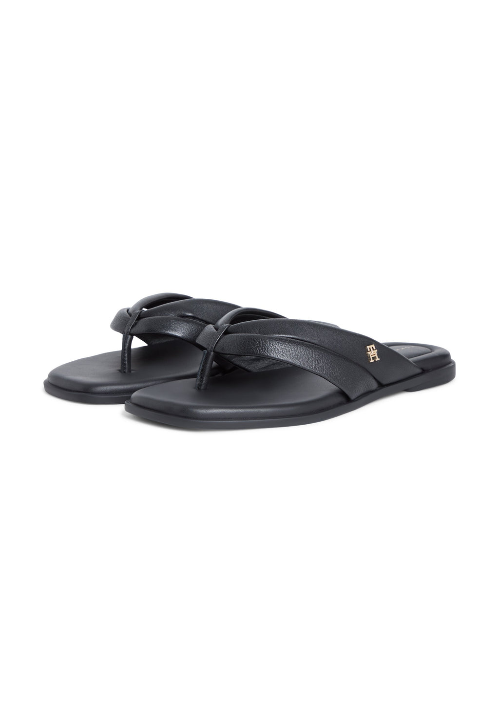 LEATHER TOE POST FLAT SANDALS - T-bar sandals - black