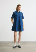 MINI DENIM SHORT SLEEVE SHIFT DRESS - Denim dress - denim medium