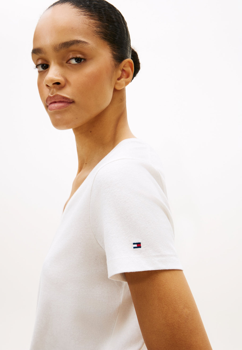 LINEN BLEND V-NECK T-SHIRT - Basic T-shirt - ecru