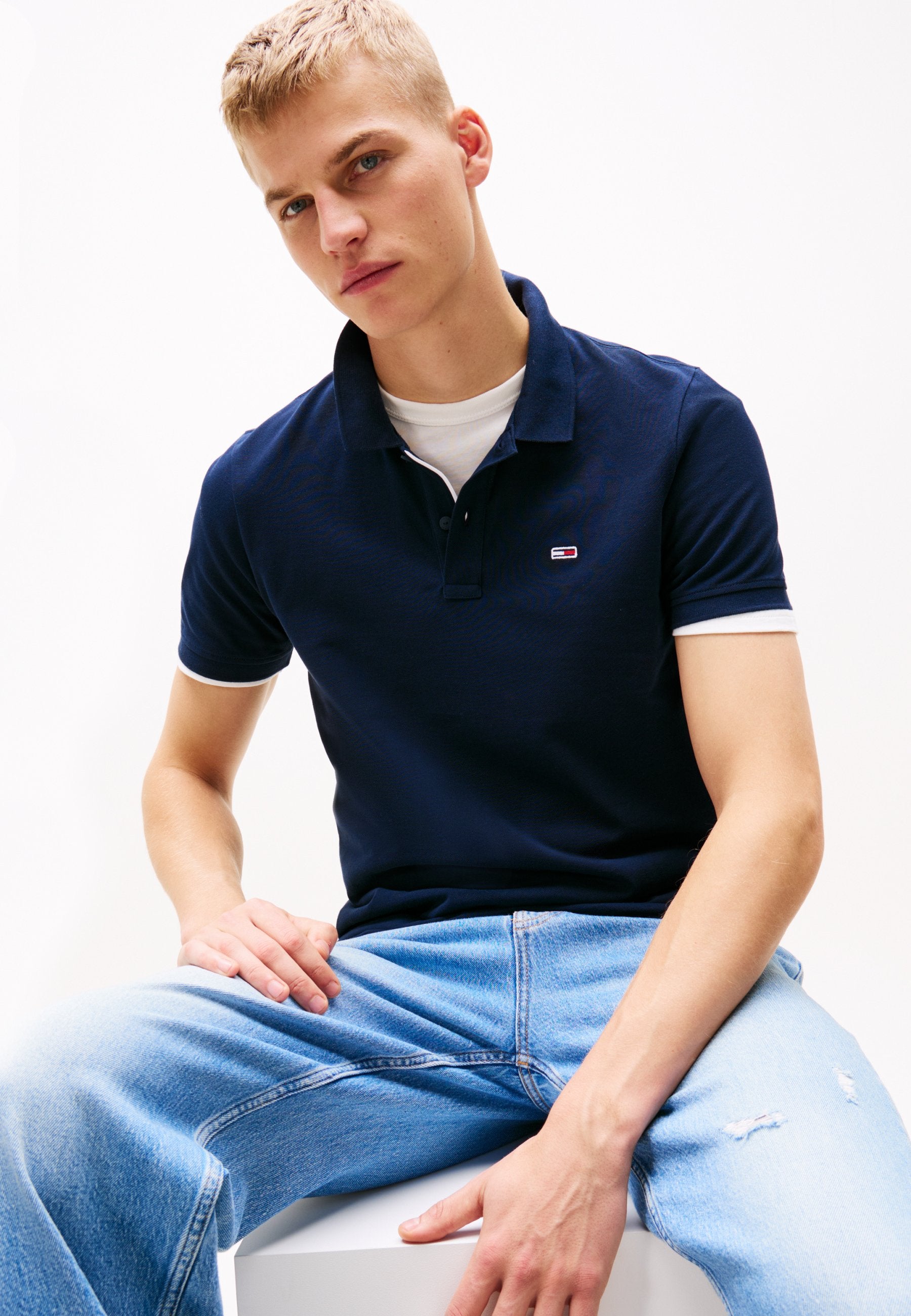 TOMMY FLAG SLIM FIT PIQUE POLO SHIRT - Polo shirt - dark night navy