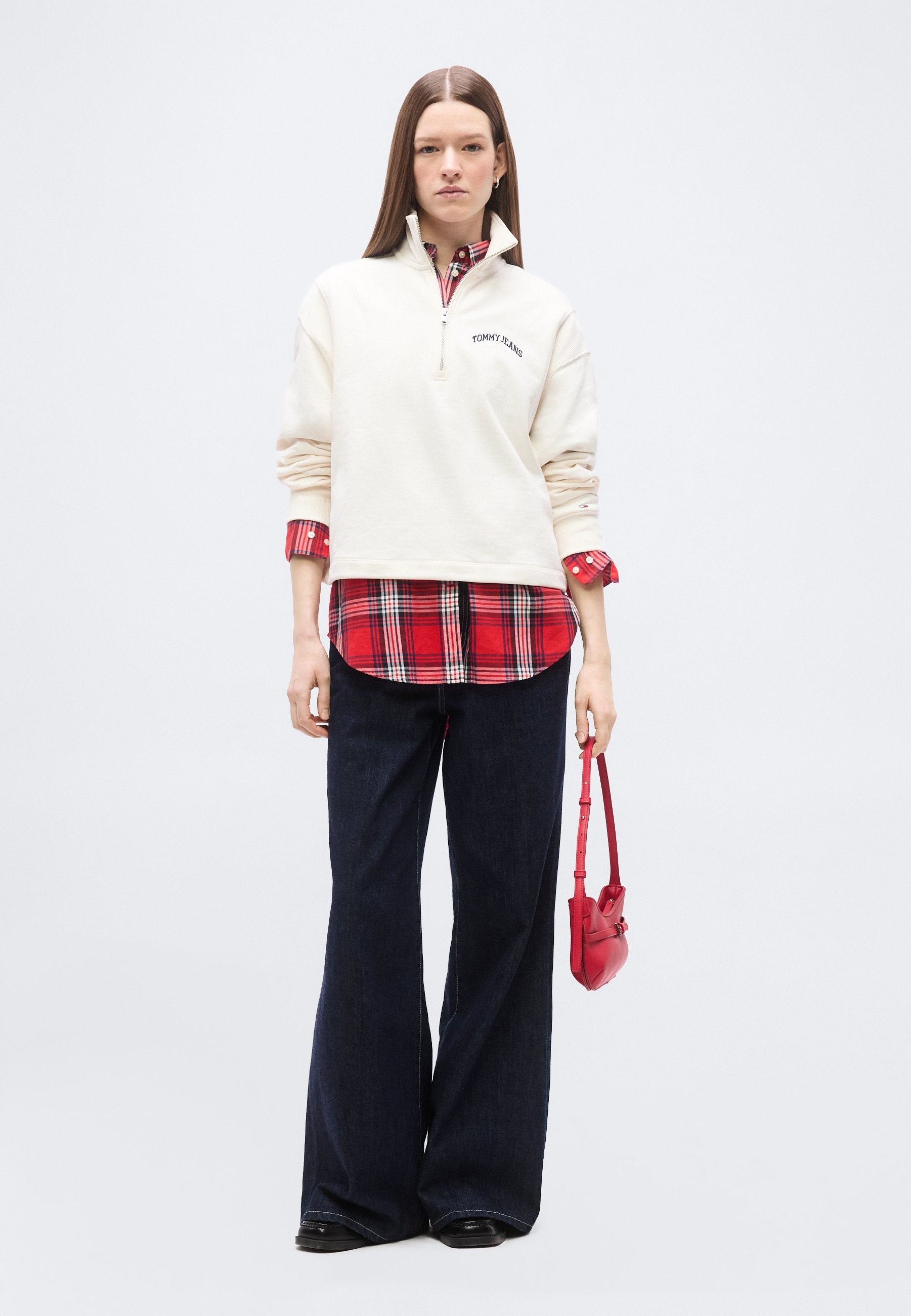 LOGO EMBROIDERY RELAXED QUARTER-ZIP SWEATSHIRT - Sweatshirt - ancient white