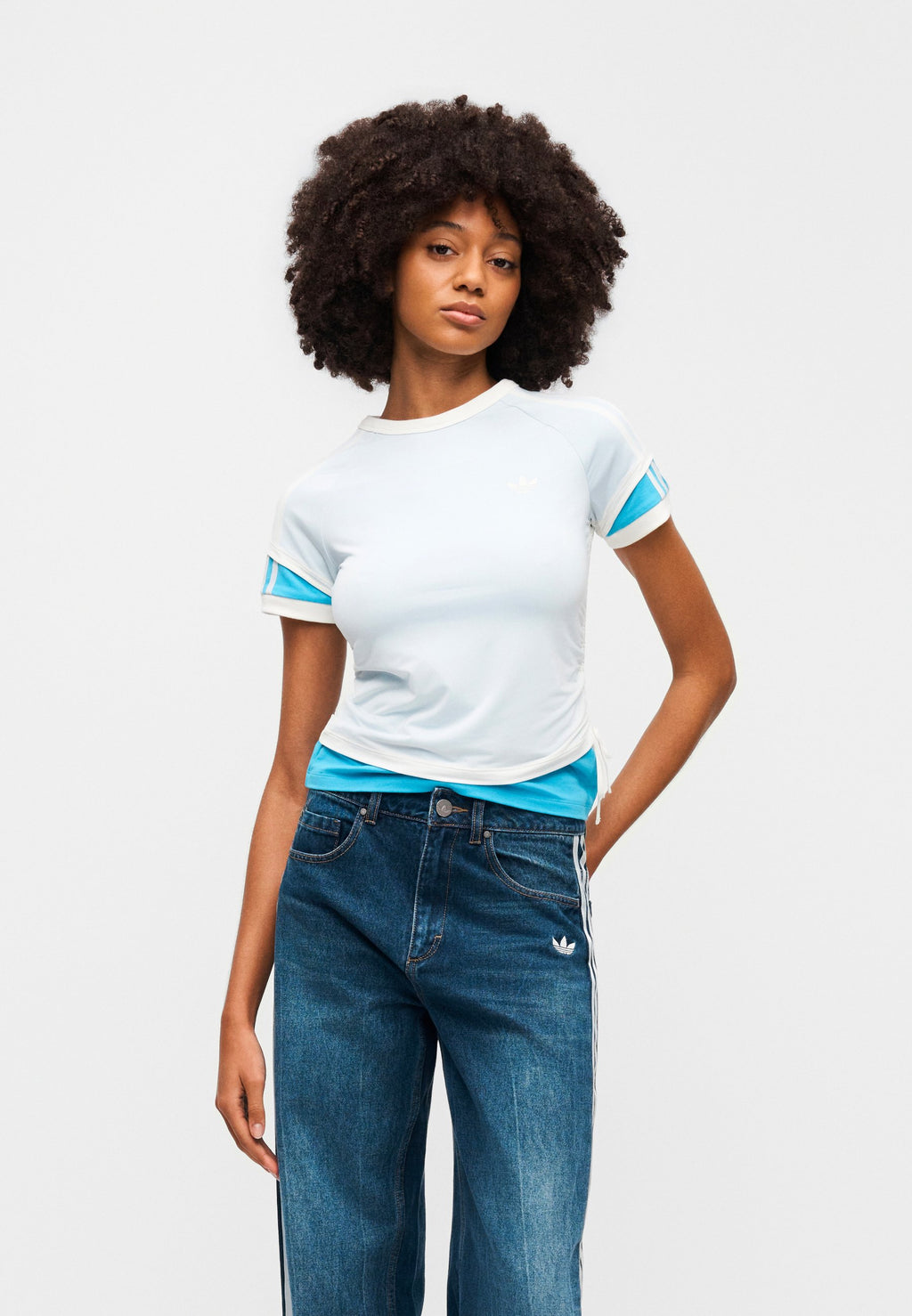 CALITEE SUPERPOSÉ - T-shirt imprimé - blanc cassé/sky rush