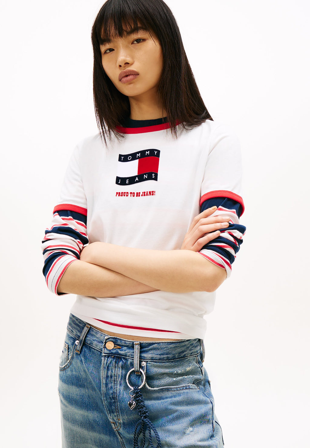 WAVY FLAG CONTRAST RINGER T-SHIRT - Print T-shirt - ecru