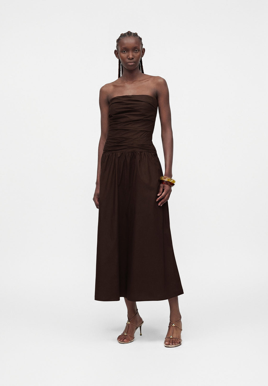 STRAPLESS DRAPED BODICE MAXI DRESS - Maxi dress - terra brown
