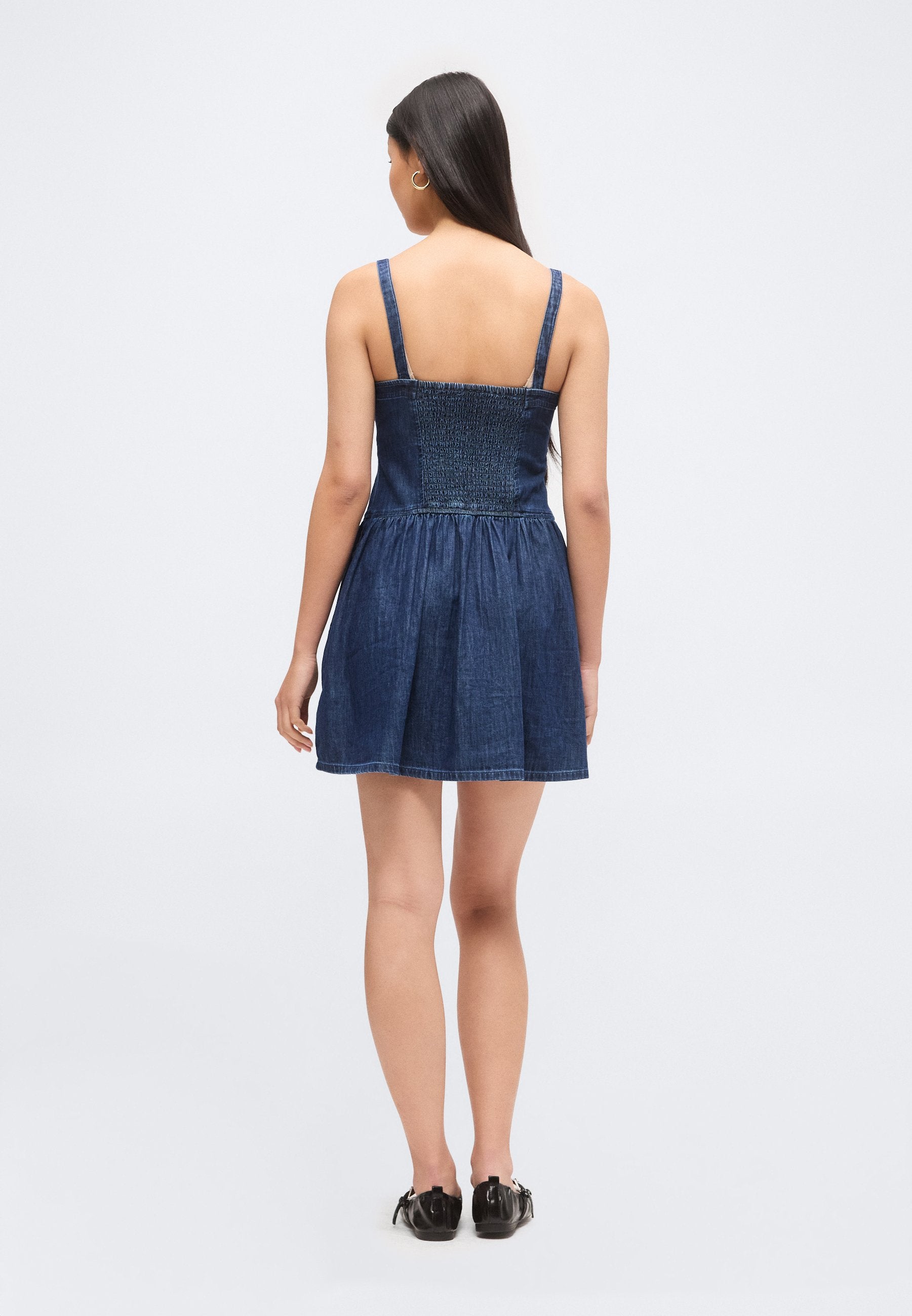 ROBE COURTE TAILLE BASSE - Robe en jean - denim foncé