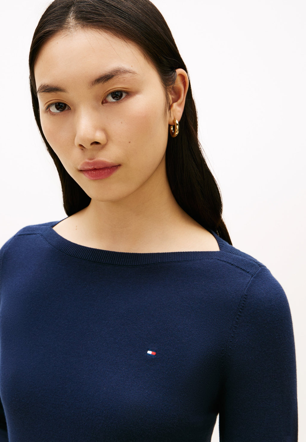 PULL COL BATEAU EN JERSEY AVEC BOUTONS DORÉS - Pull - bleu marine nuit