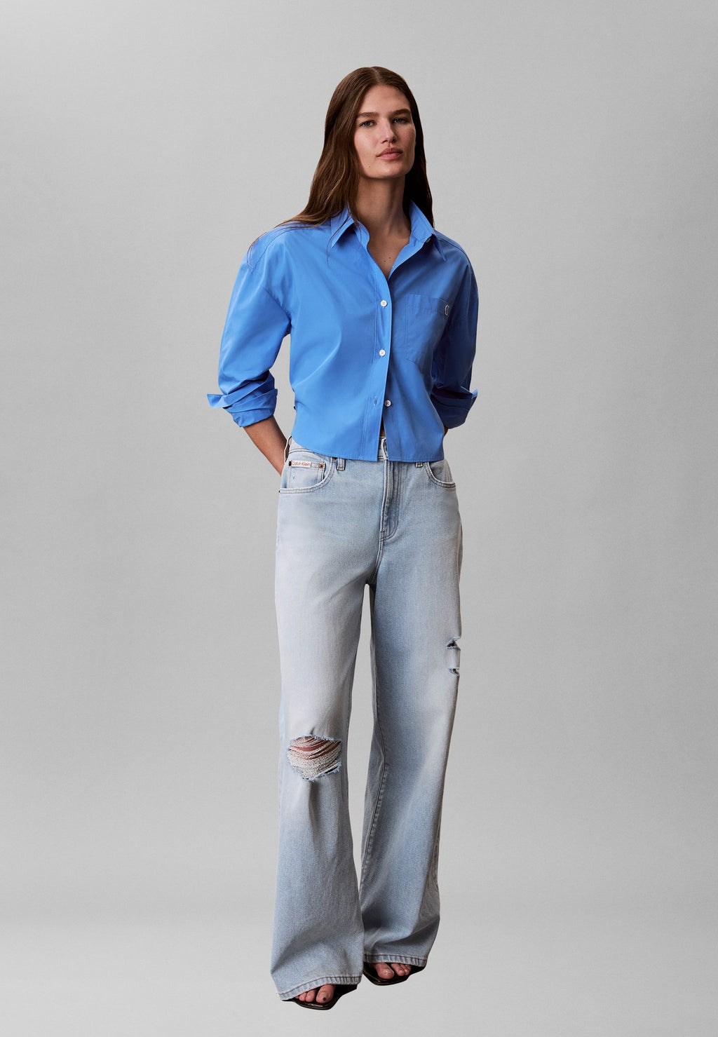CROPPED - Button-down blouse - marina