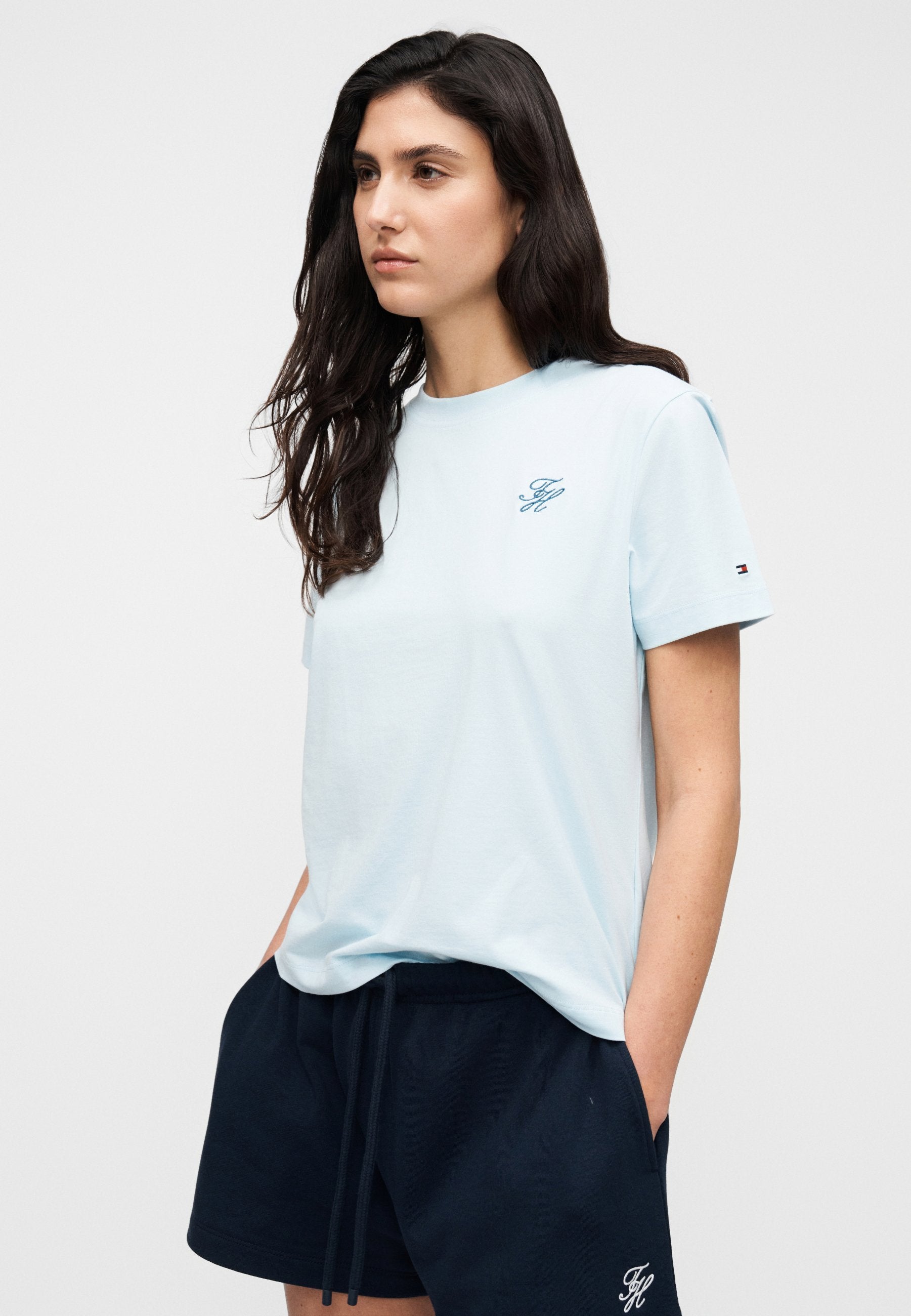 TEE-SHIRT RAS DU COU EN JERSEY BRODÉ AVEC LOGO - T-shirt basique - keepsake blue