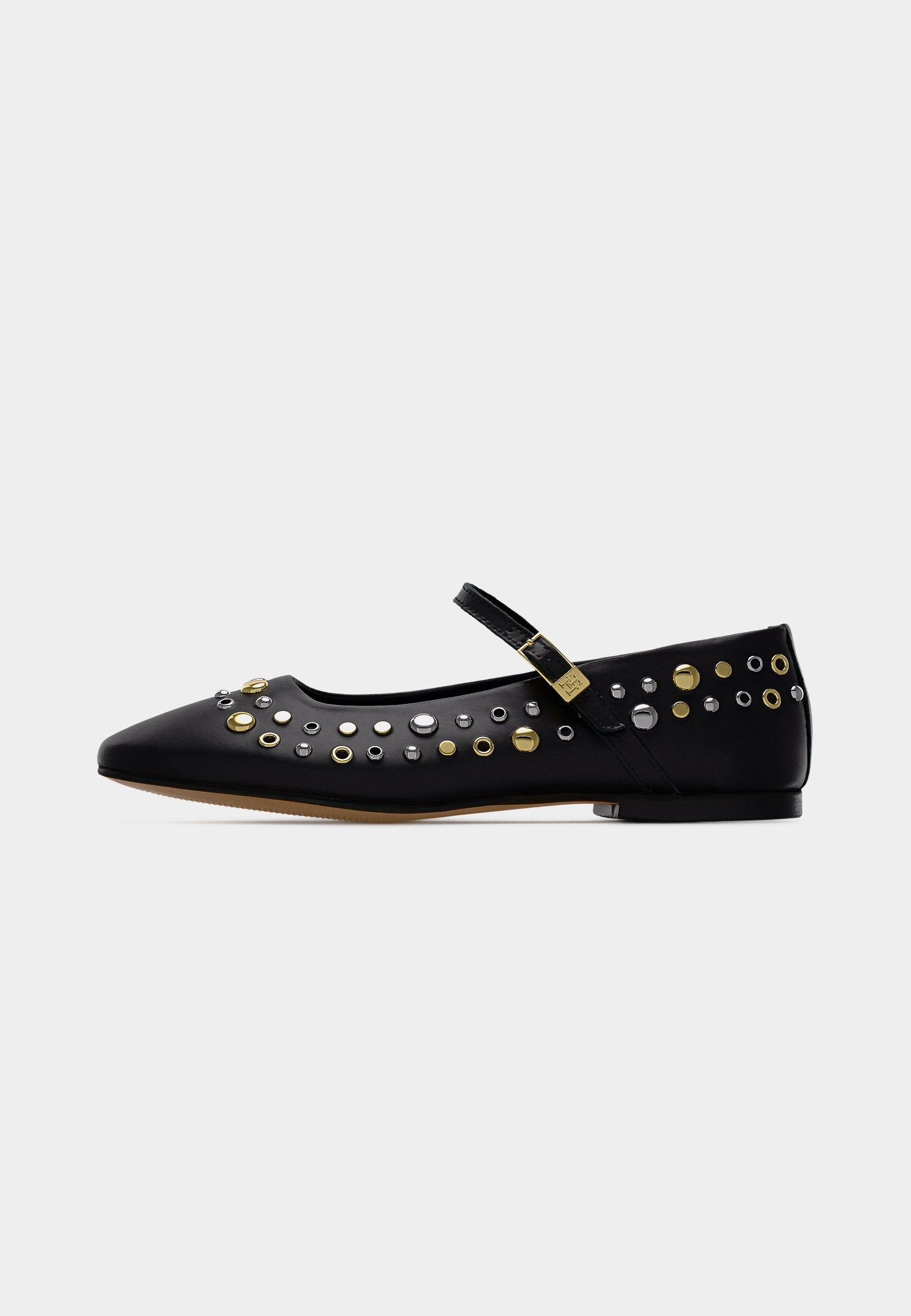 STUD EMBELLISHED LEATHER BUCKLE BALLERINAS - Ballet pumps - black