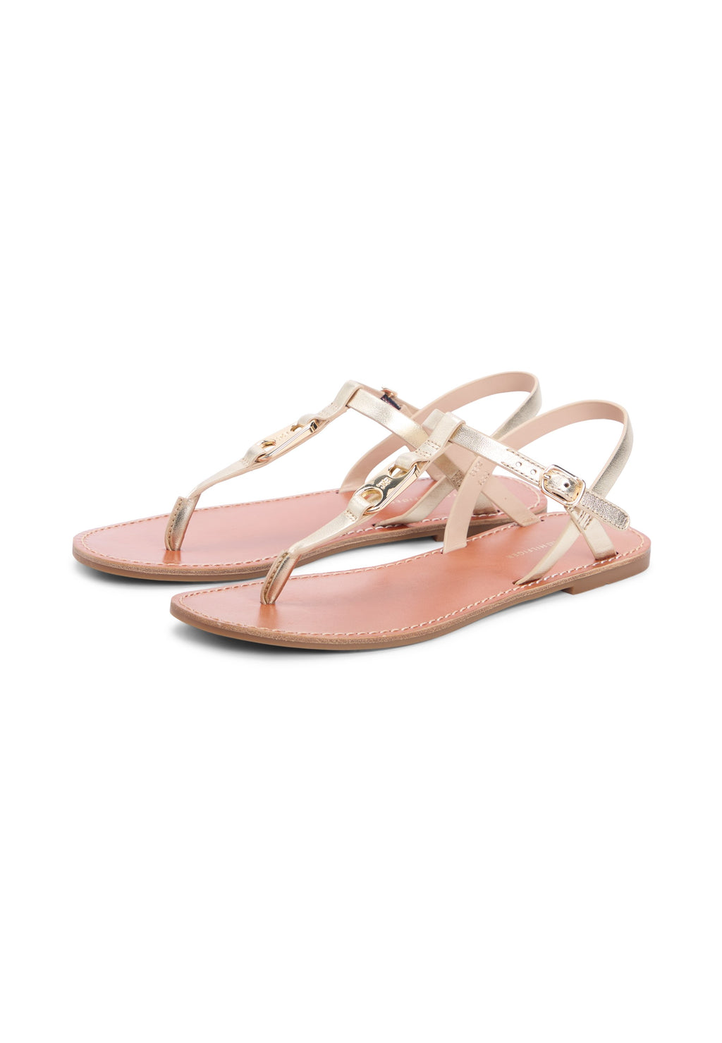 METALLIC LEATHER TOE POST FLAT SANDALS - Sandals - gold-coloured