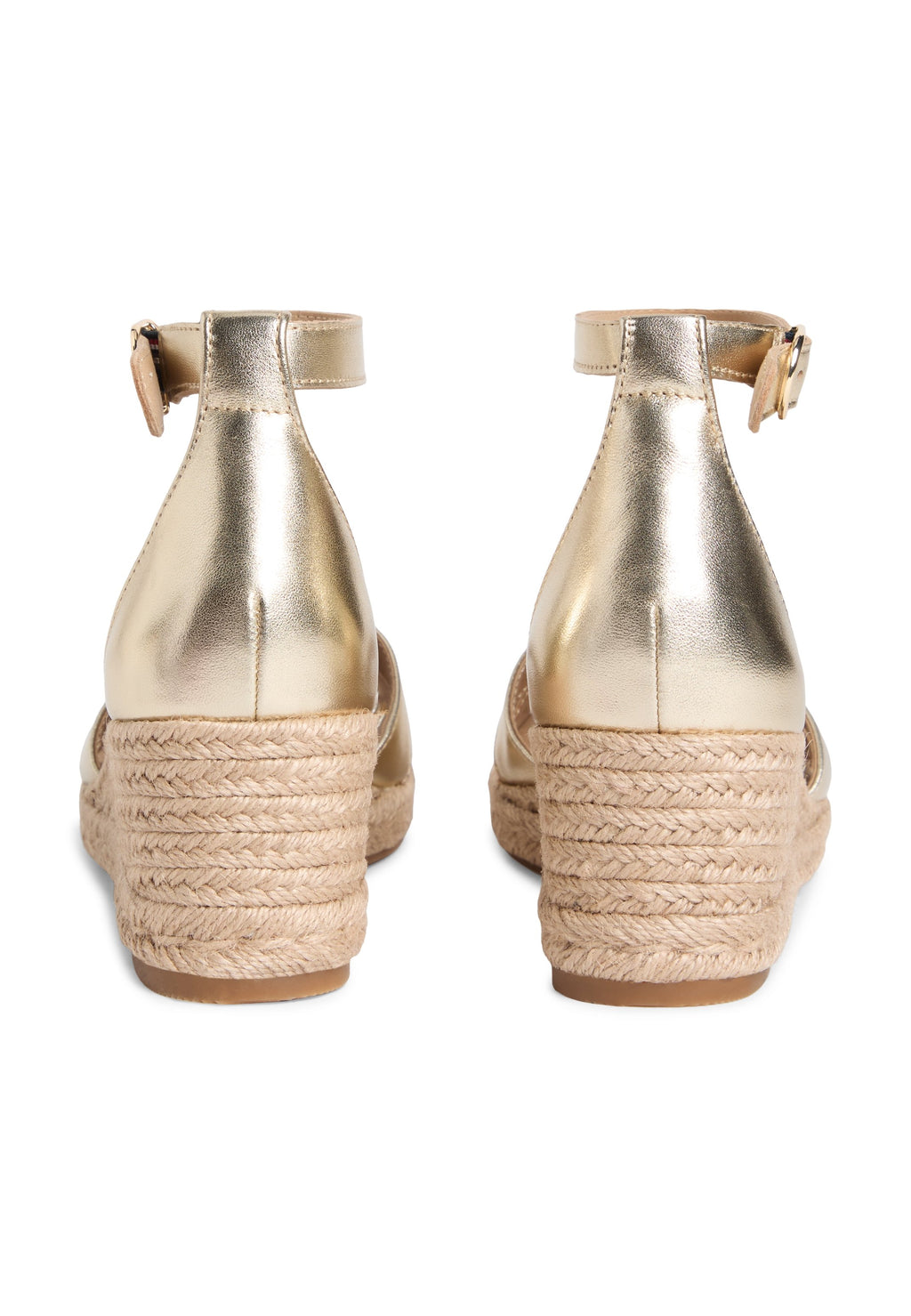 METALLIC LEATHER CROSSOVER STRAP WEDGE ESPADRILLES - Wedge sandals - gold colouredsa