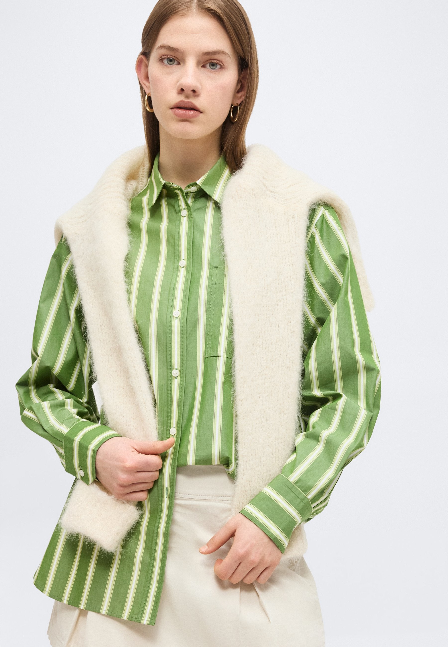 Button-down blouse - lamb's lettuce/birch/white/black