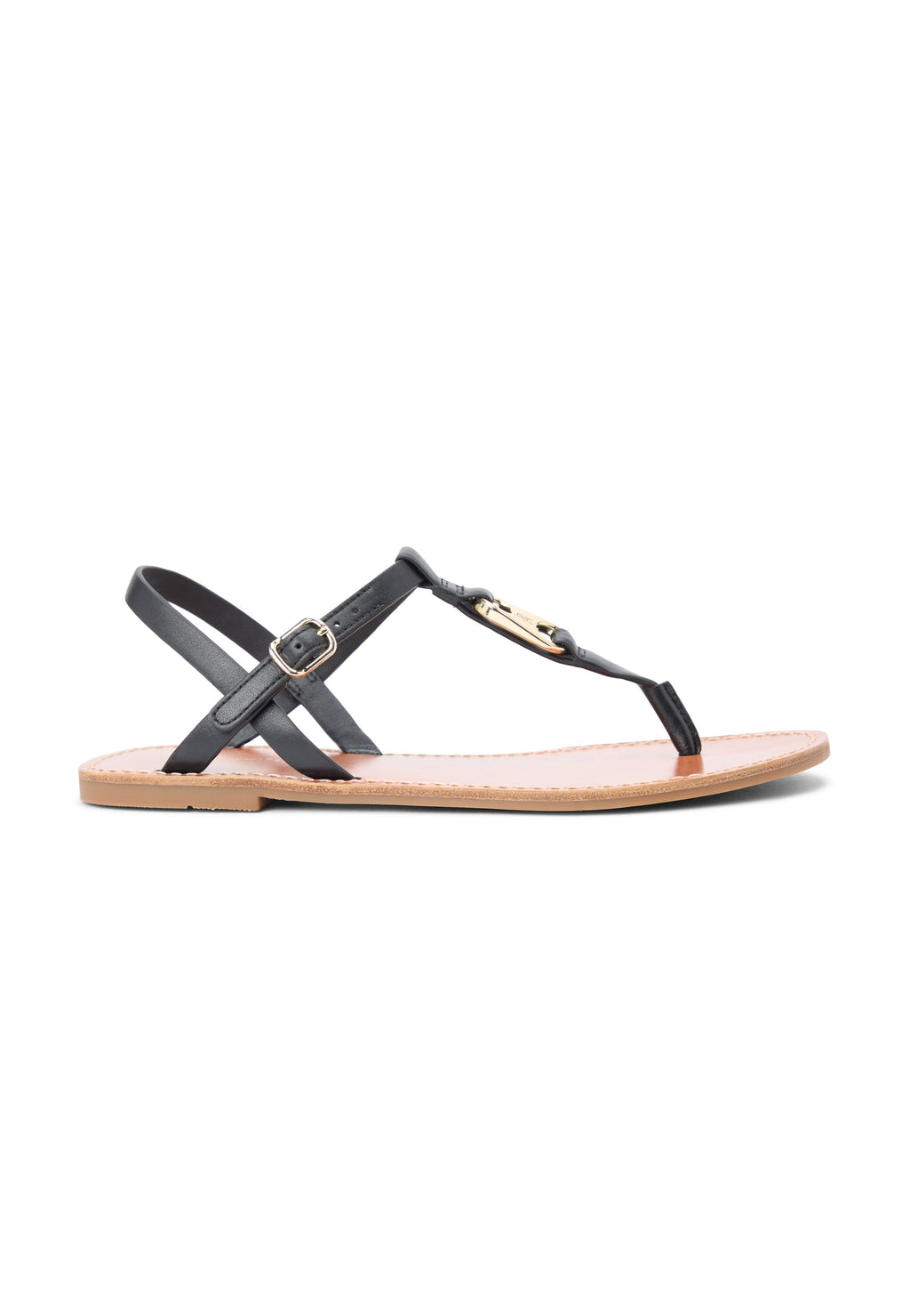 LEATHER TH MONOGRAM STRAP SANDALS - T-bar sandals - black
