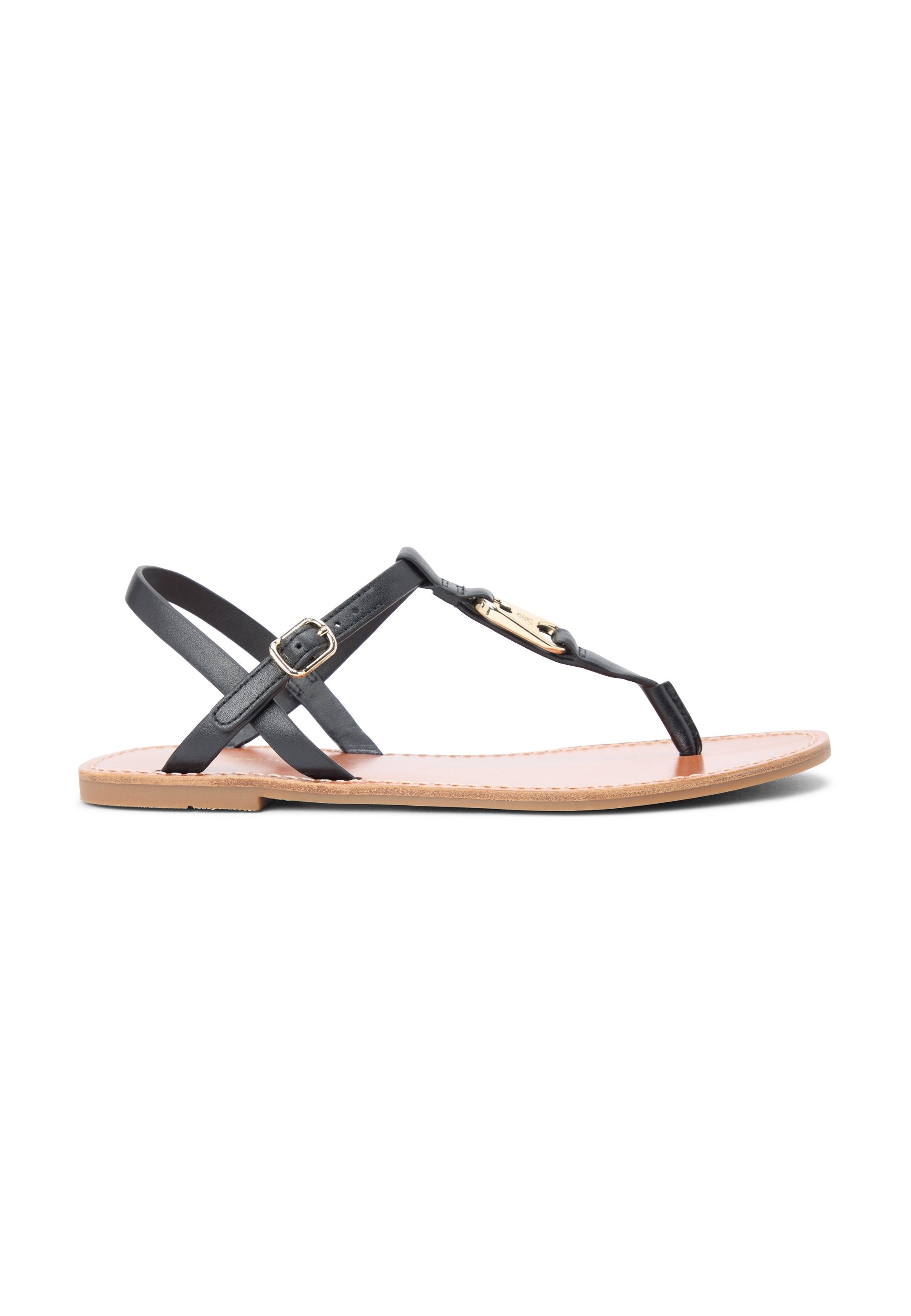LEATHER TH MONOGRAM STRAP SANDALS - T-bar sandals - black