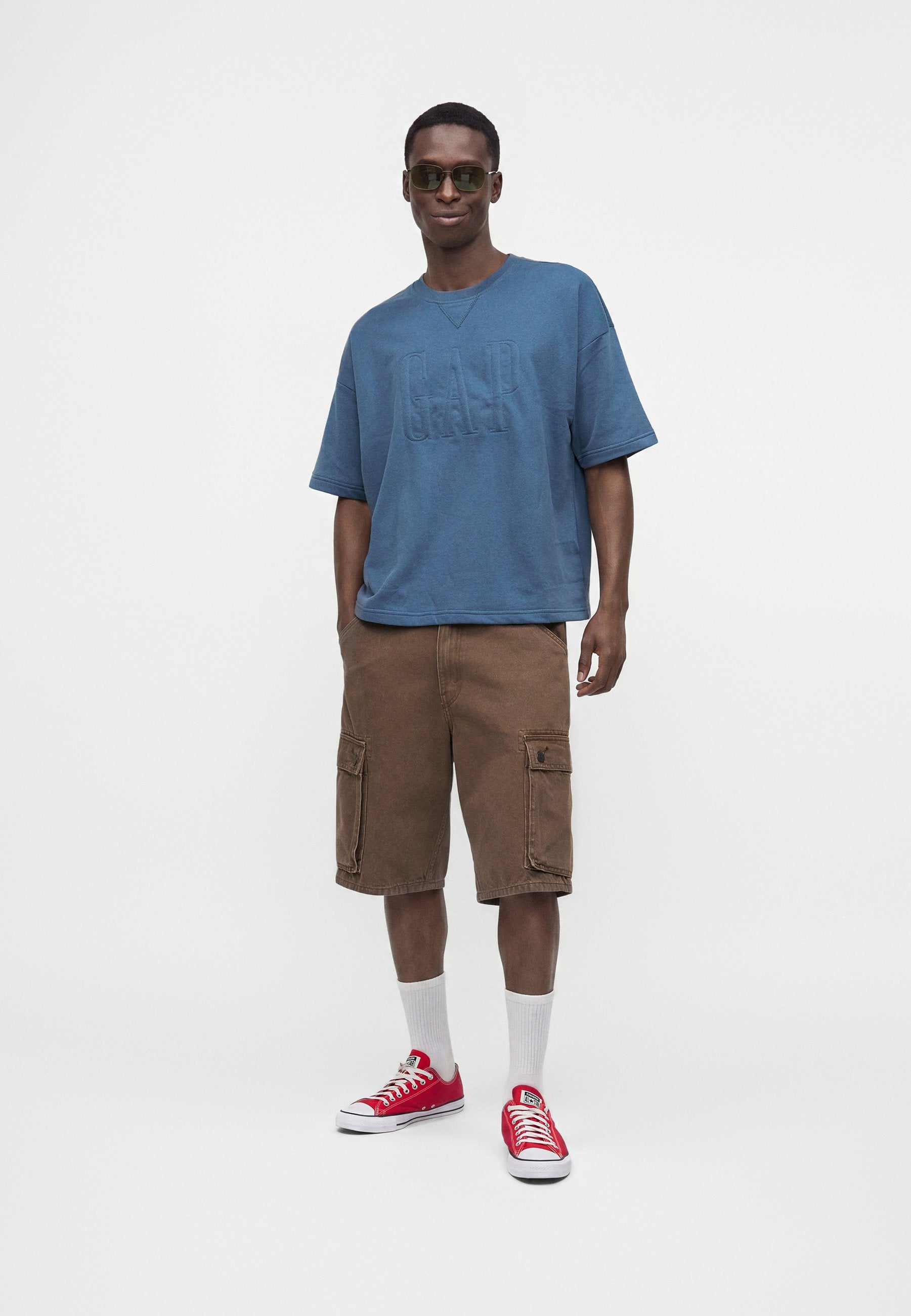 LOGO CROP CREW - Print T-shirt - blue