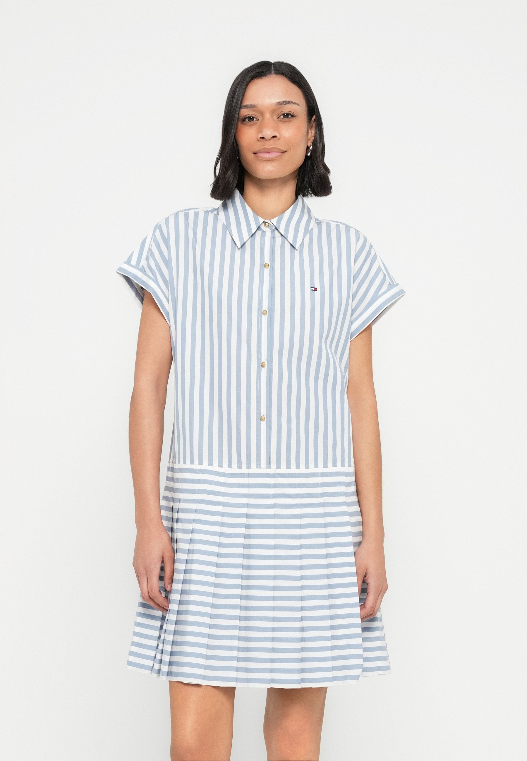 GOLD-TONE BUTTON RELAXED MINI SHIRT DRESS - Shirt dress - ecru/brisk blue