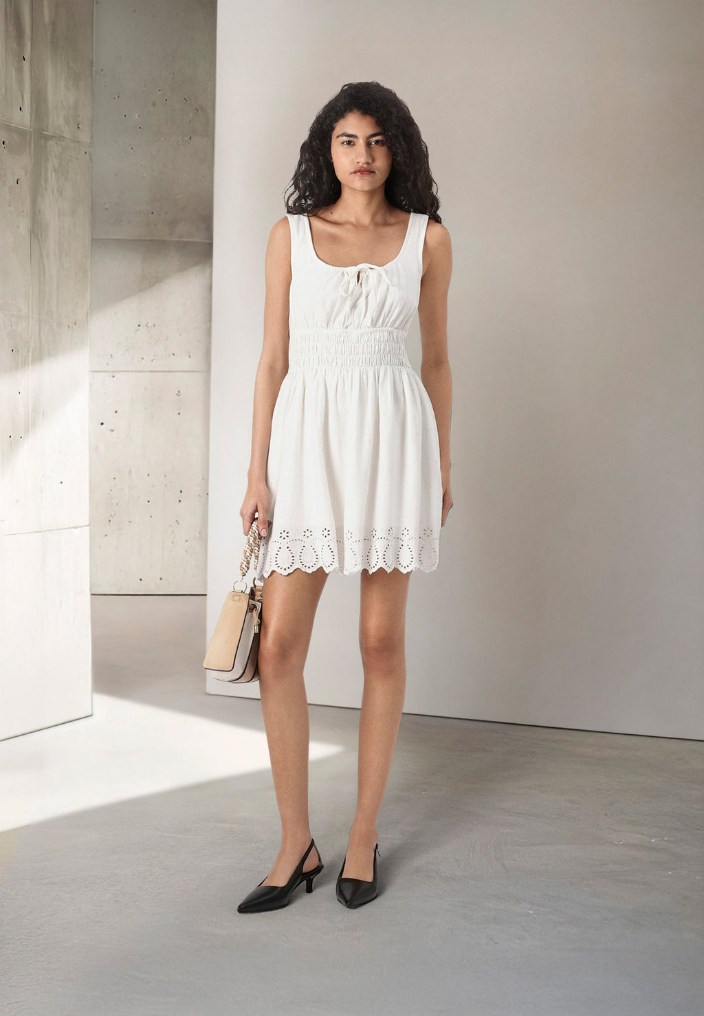 TIE SMOCKED MINI DRESS - Day dress - new off white