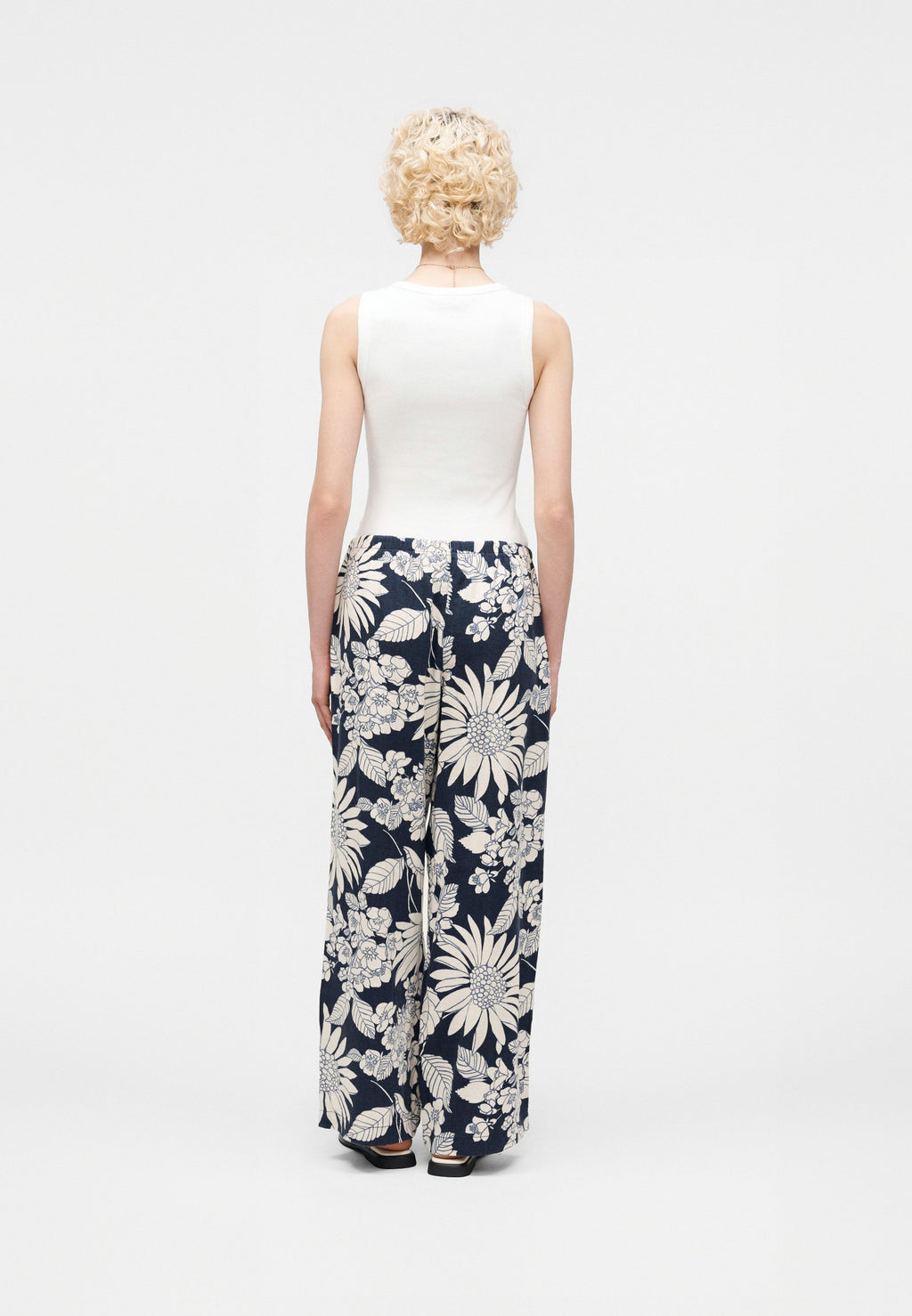 WIDE LEG PRINT - Trousers - military blue