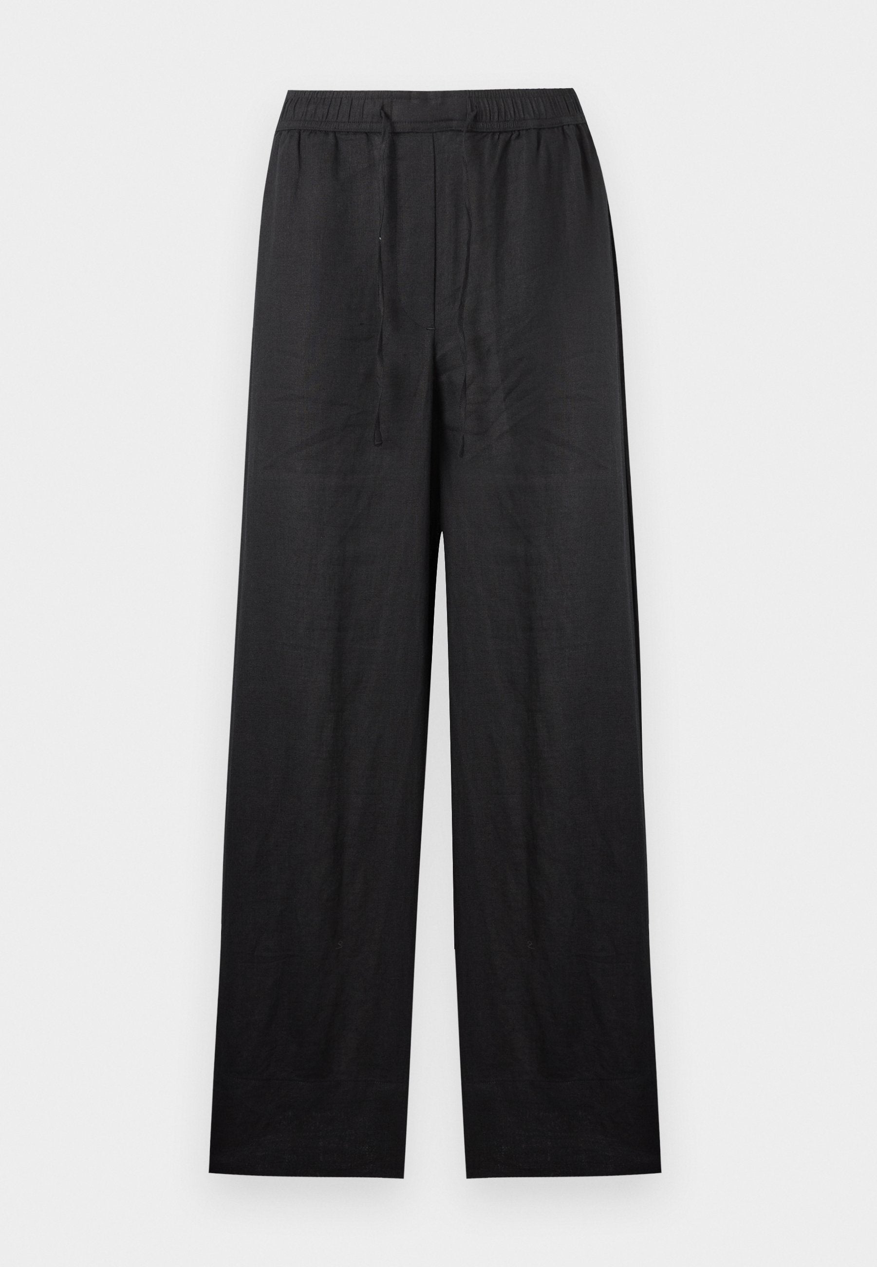 RELAXED WIDE LEG PURE LINEN TROUSERS - Trousers - black