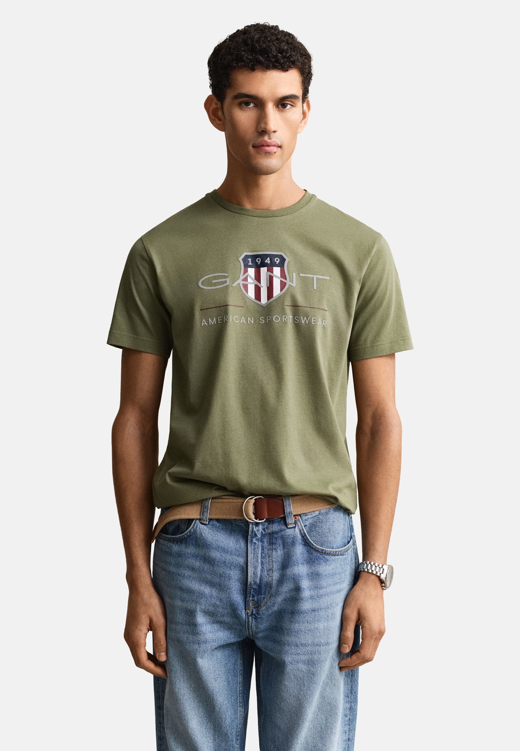 REG ARCHIVE SHIELD SS T-SHIRT - قميص مطبوع - أخضر أعشاب جاف